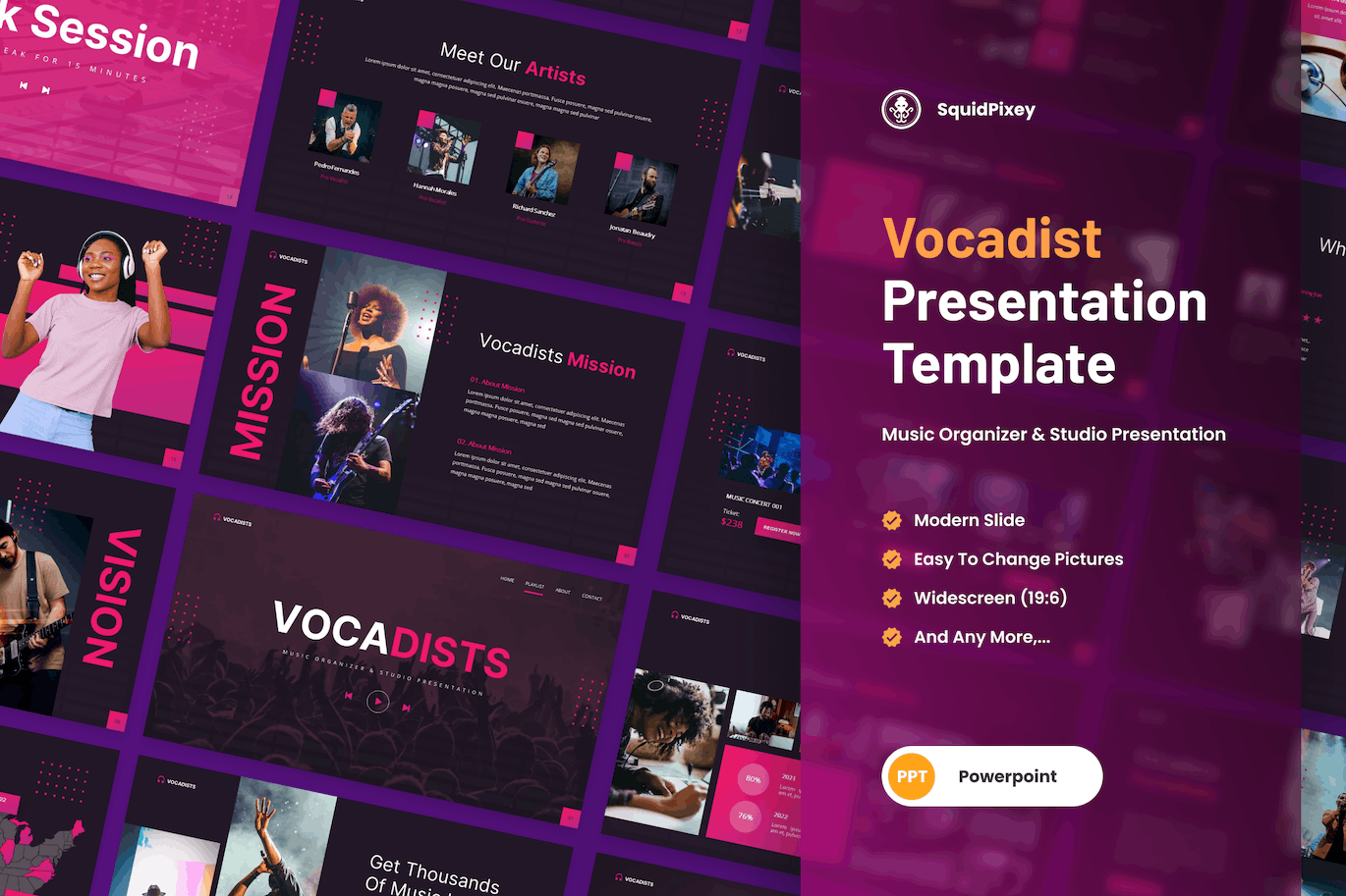 音乐团队和工作室PPT幻灯片模板 Vocadists – Music Organizer & Studio Powerpoint