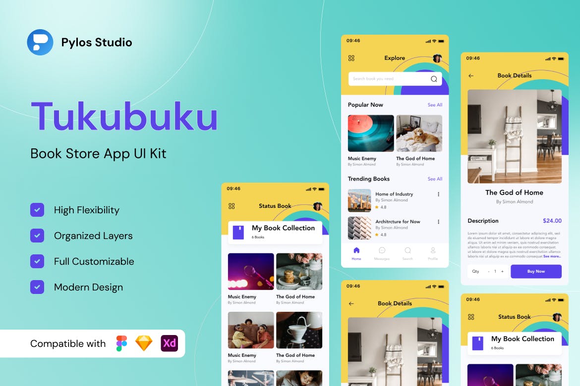 电子书店App移动应用程序UI套件 Tukubuku – Book Store Mobile App UI Kits