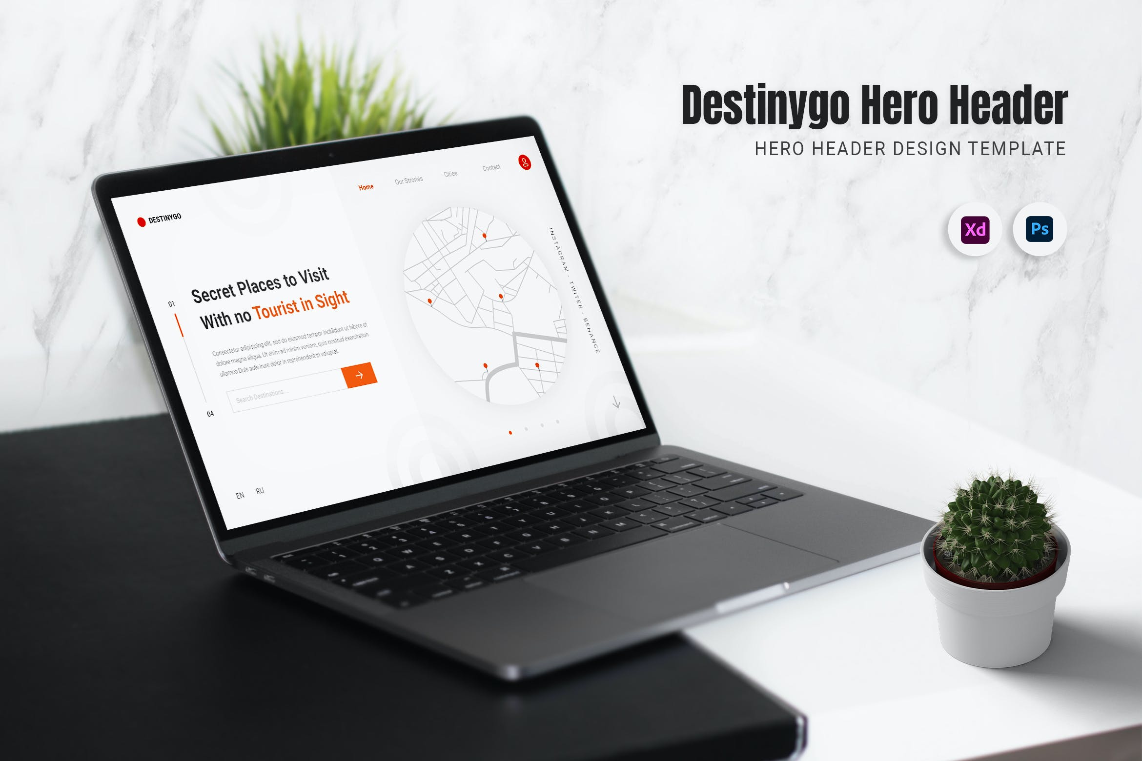 设计师网站巨无霸Header设计模板 Destinygo Hero Header