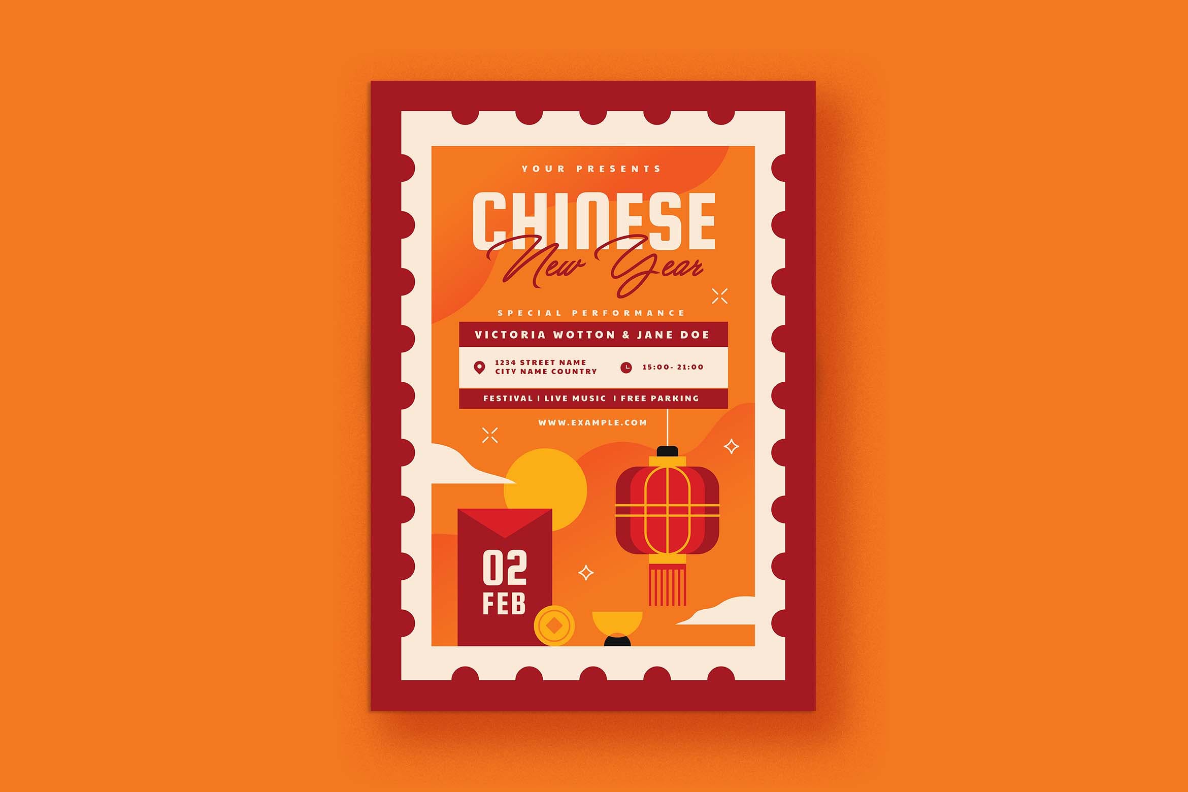 农历新年庆祝传单设计模板 Chinese New Year Event Flyer