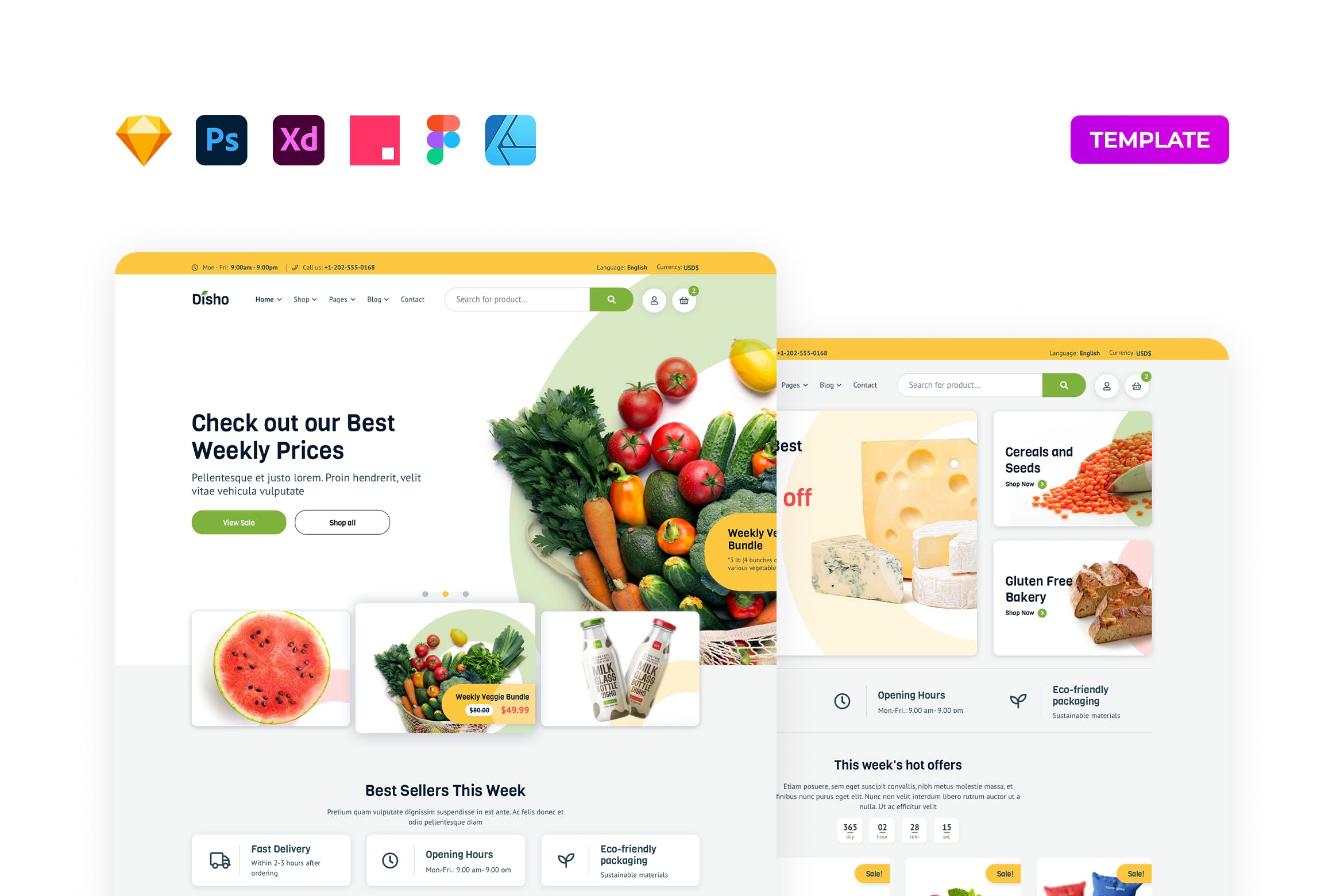 现代杂货店网站模板 Grocery Store Template