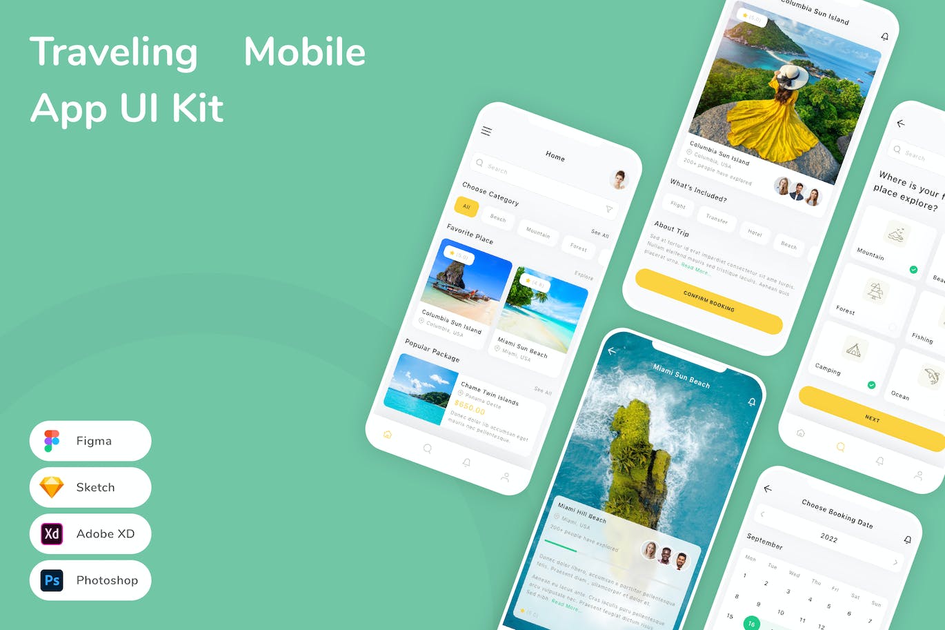 旅游App应用程序UI设计模板套件 Traveling Mobile App UI Kit
