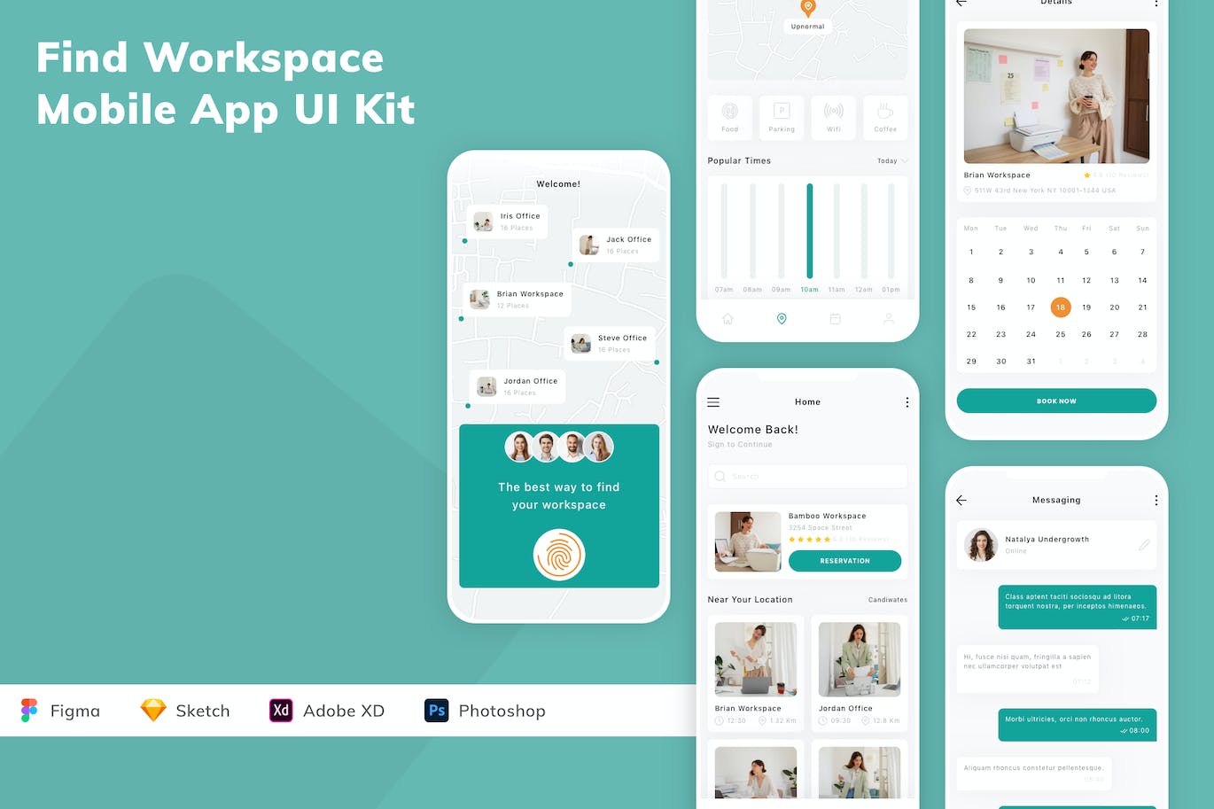 工作空间查找移动应用程序App UI设计套件 Find Workspace Mobile App UI Kit