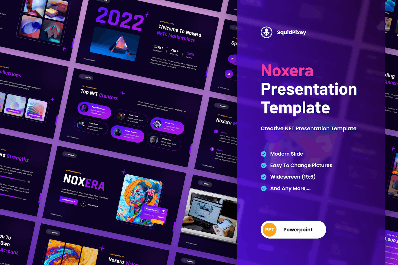 创意NFT推广PPT幻灯片设计模板 Noxera – Creative NFT Powerpoint Template