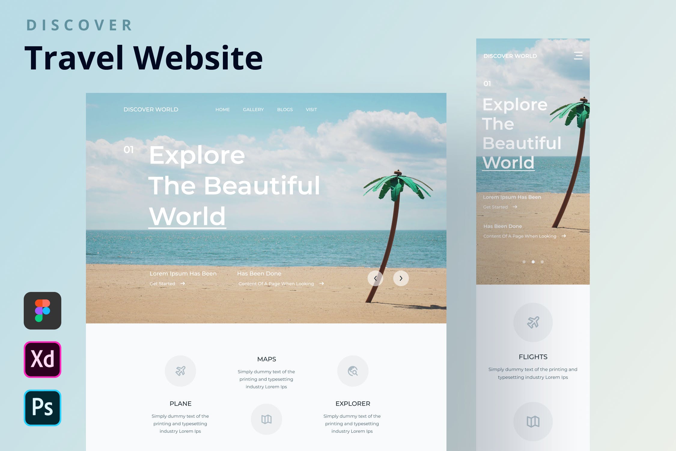 旅游网站主页设计模板 Discover – Travel Website Homepage