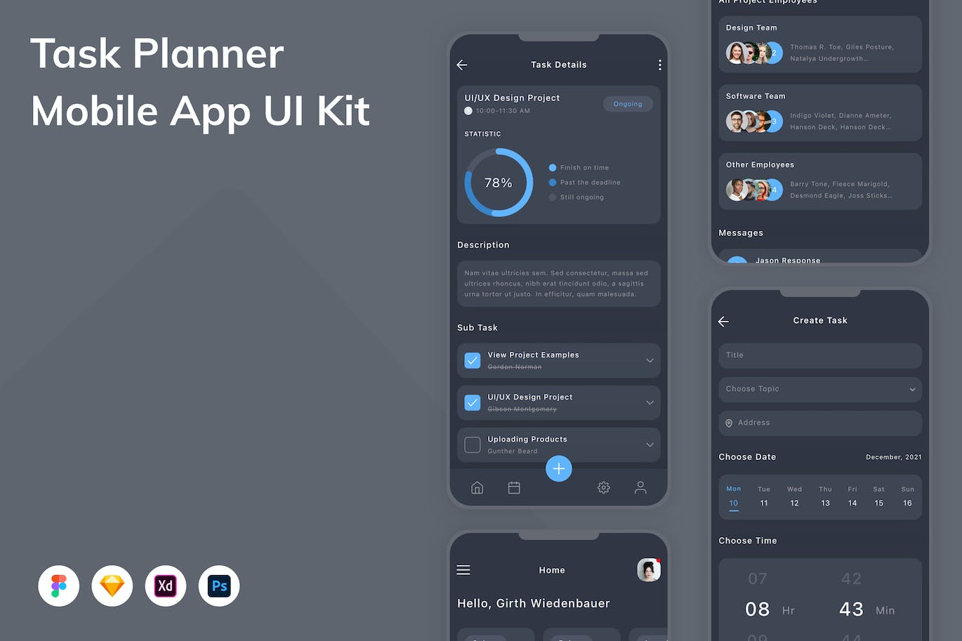 考试测试管理移动应用程序App设计UI模板 Task Planner Mobile App UI Kit
