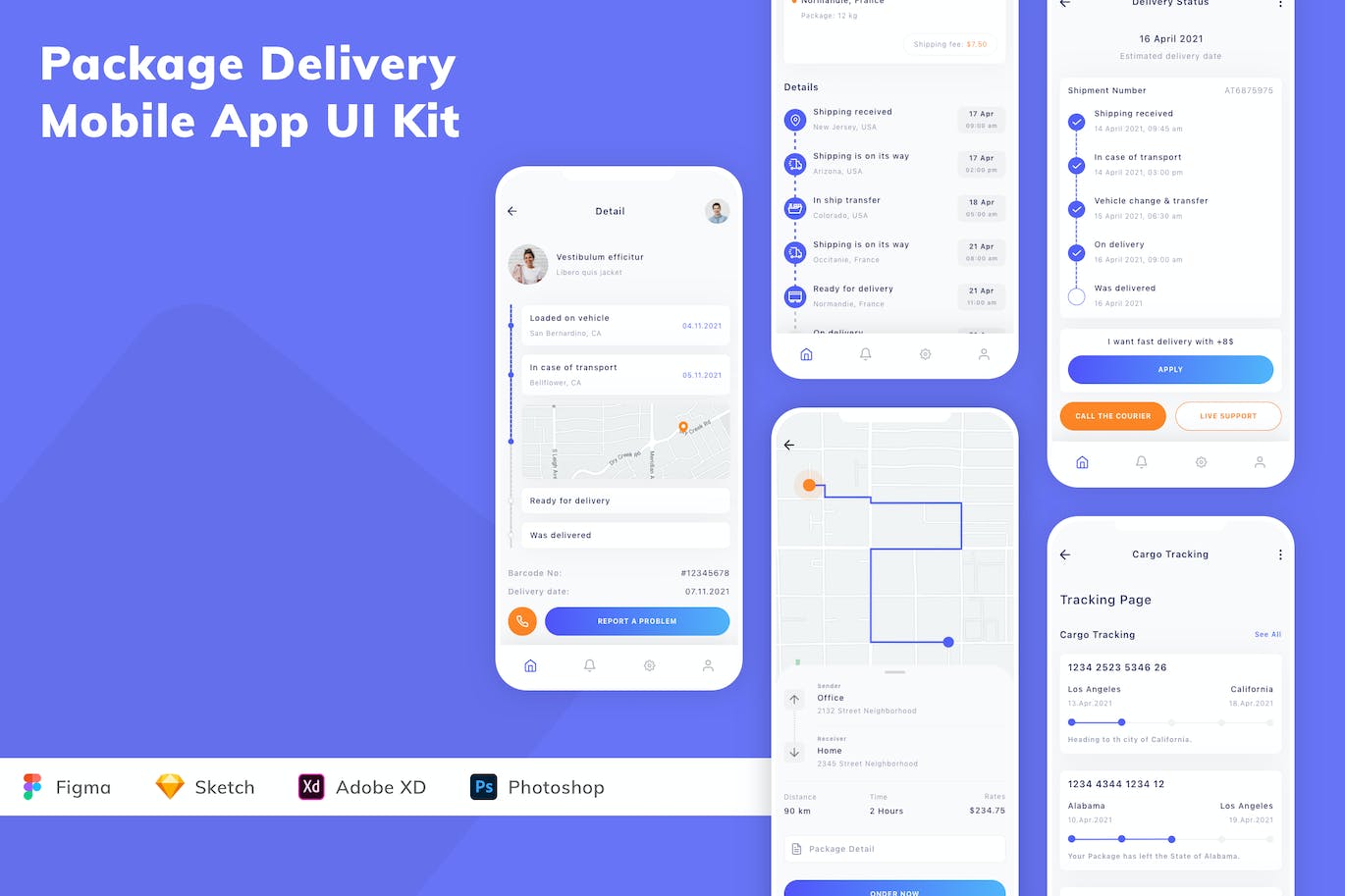 包裹交付移动应用程序App UI设计套件 Package Delivery Mobile App UI Kit