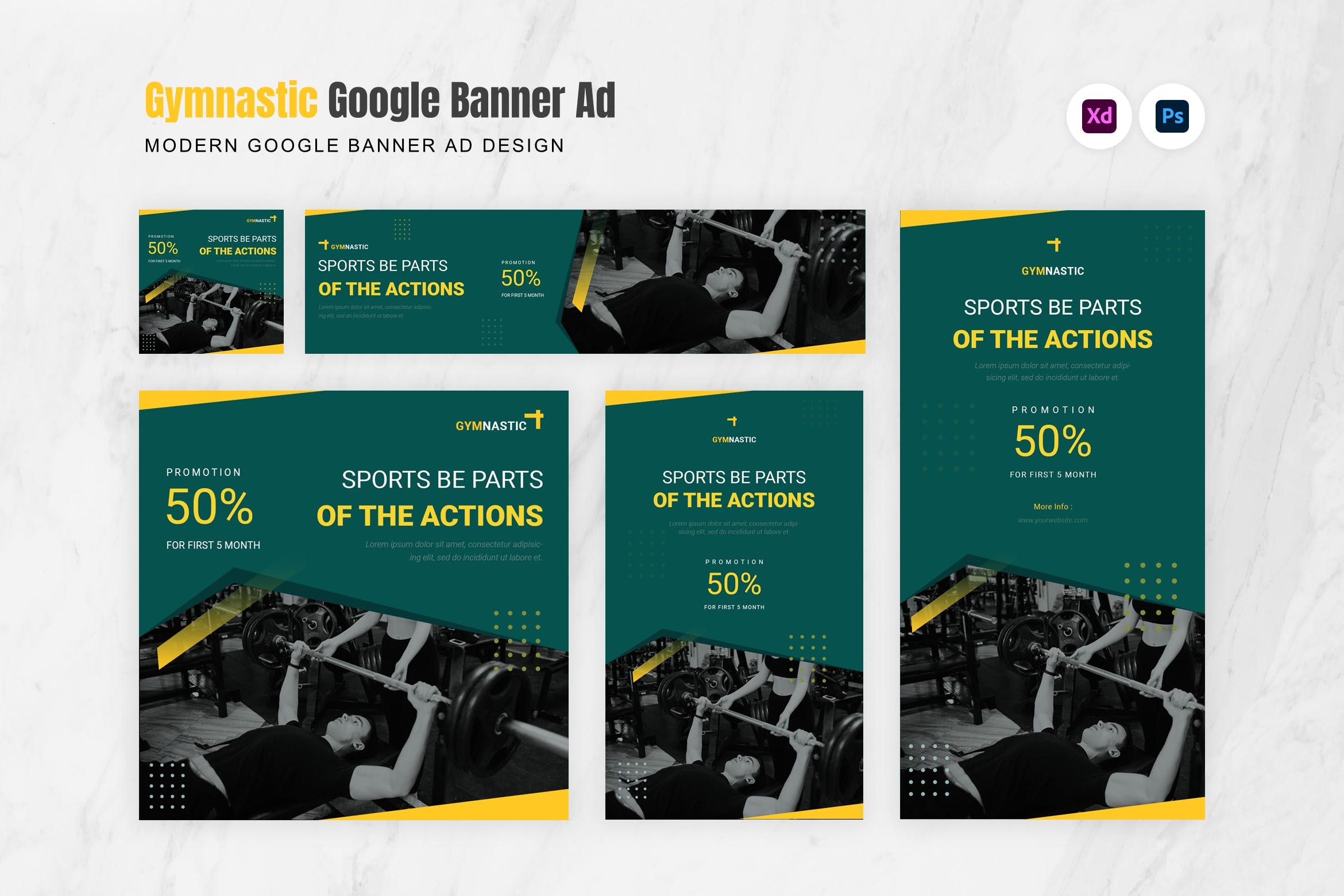 健身俱乐部促销广告Banner模板 Gymnastic Google Ads