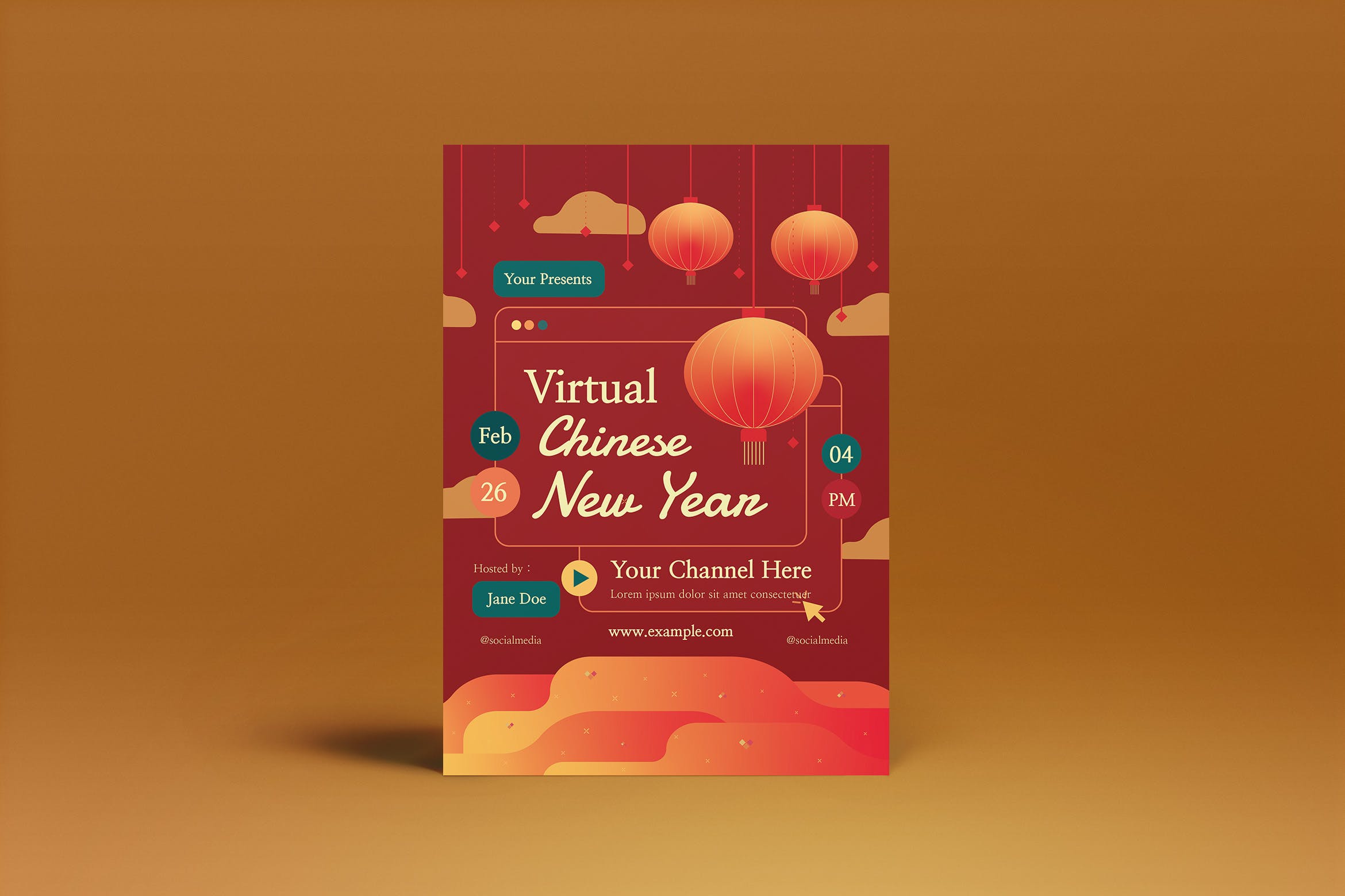 灯笼新年项目活动海报模板 Virtual Chinese New Year Flyer