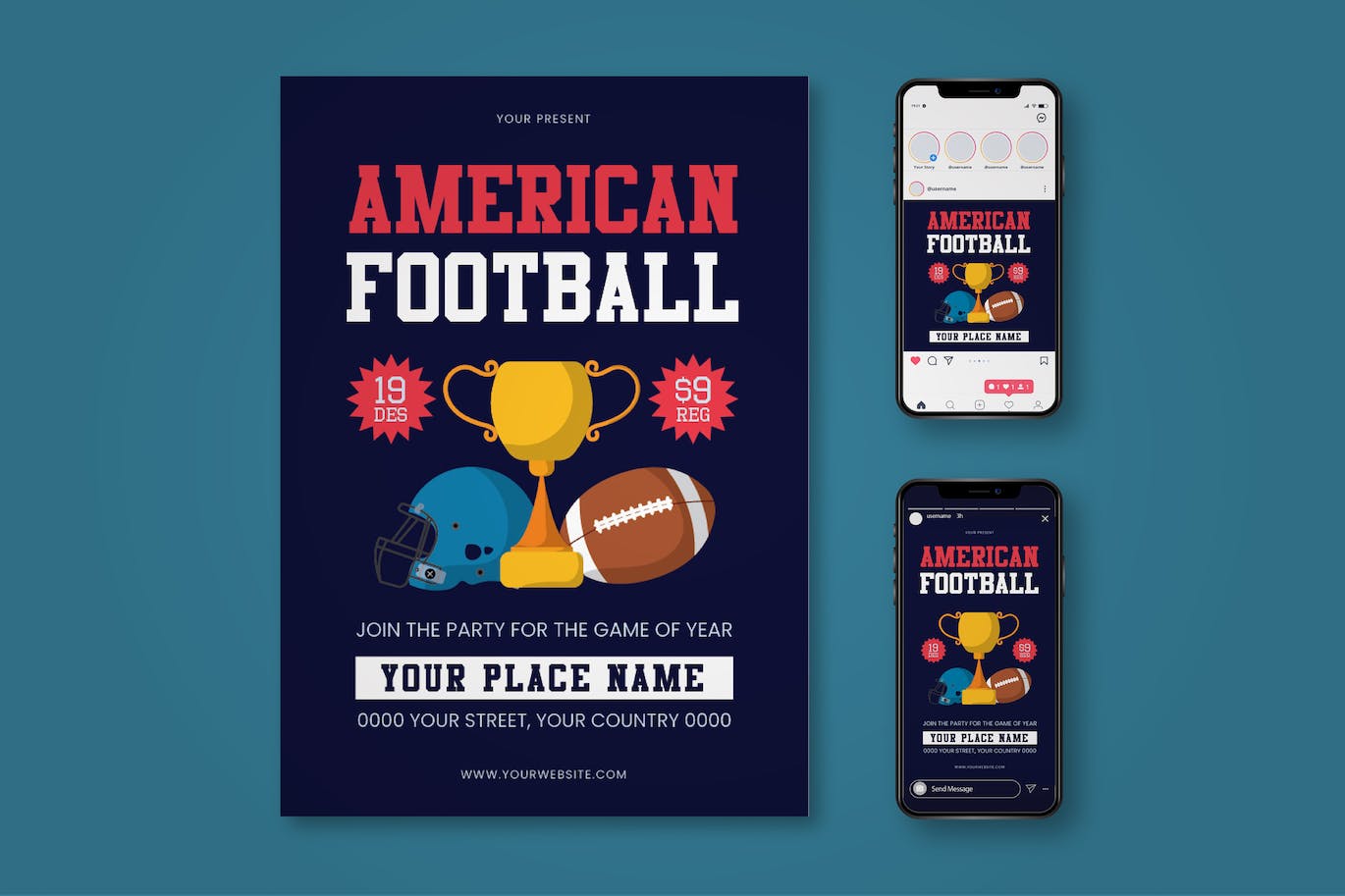 美式足球海报设计 American Football Flyer