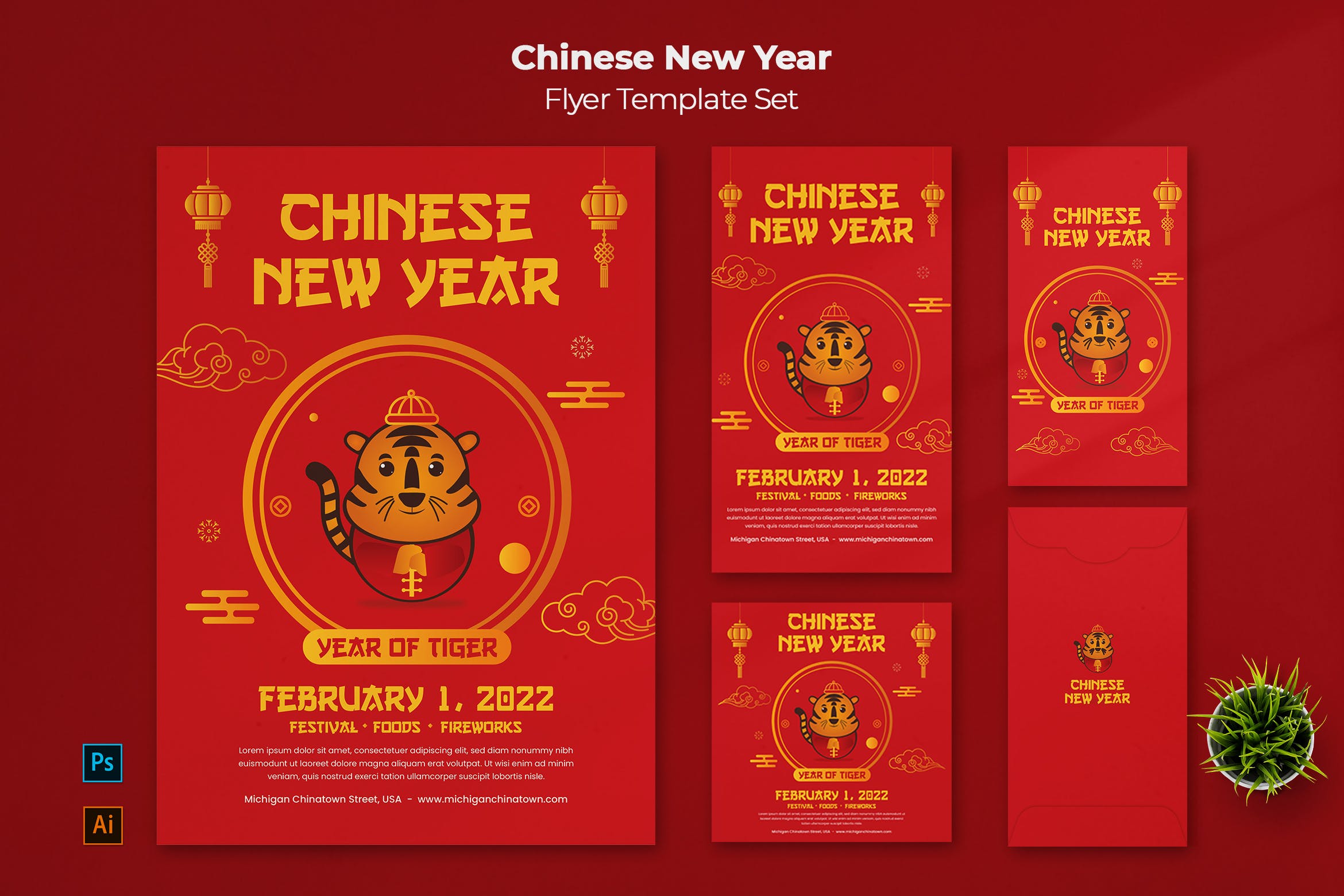 中国新年庆祝活动宣传单素材 Chinese New Year Flyer Set