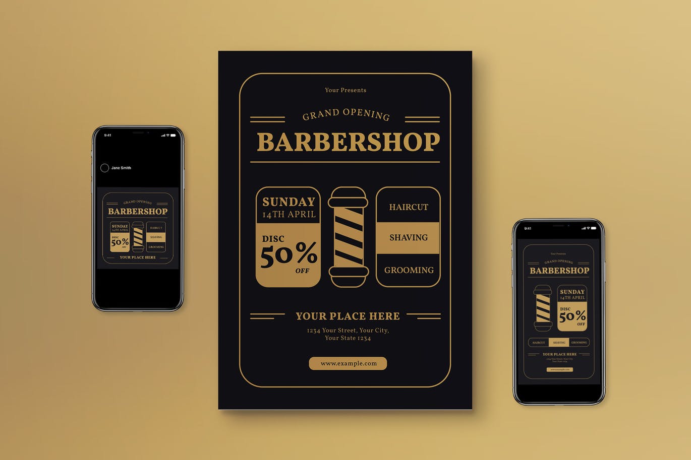 理发店盛大开业传单设计模板 Grand Opening Barbershop Flyer Shop