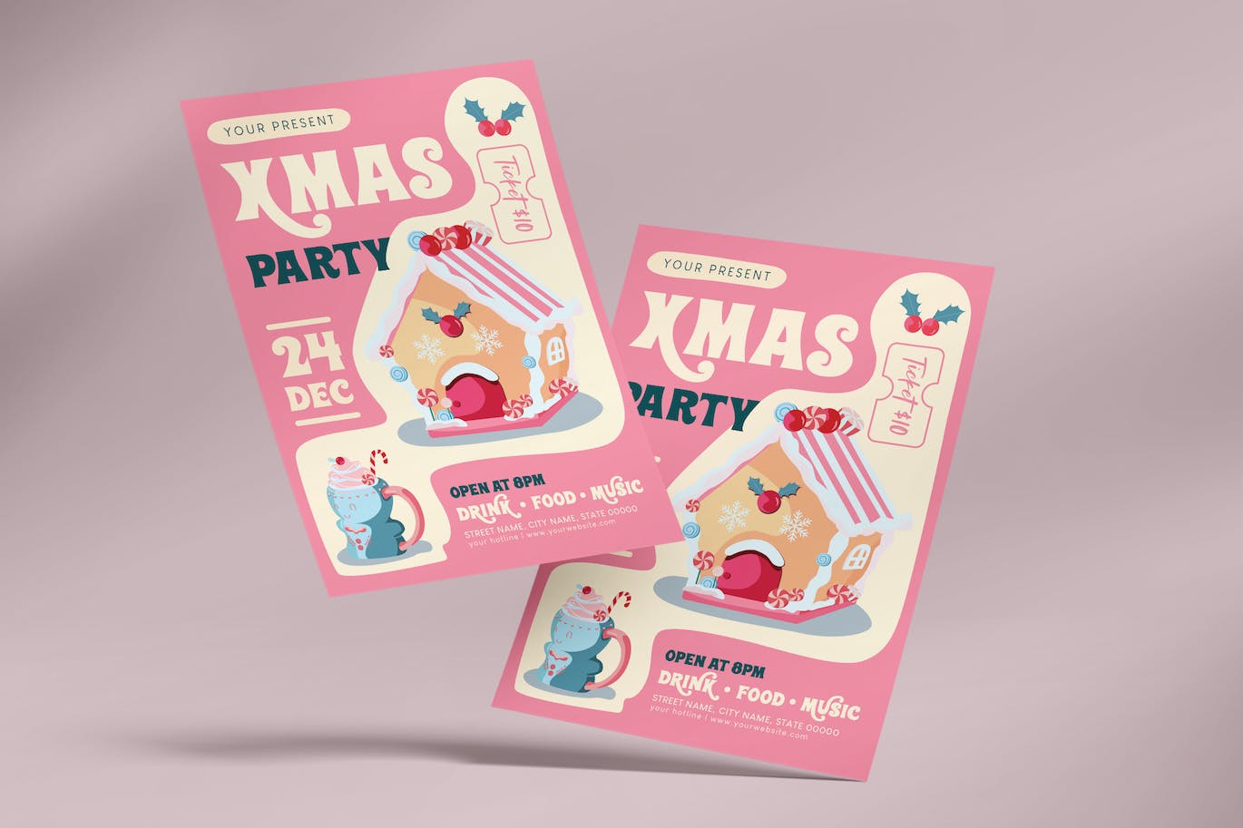 甜品店圣诞庆祝活动海报模板下载 Christmas Celebration Flyer