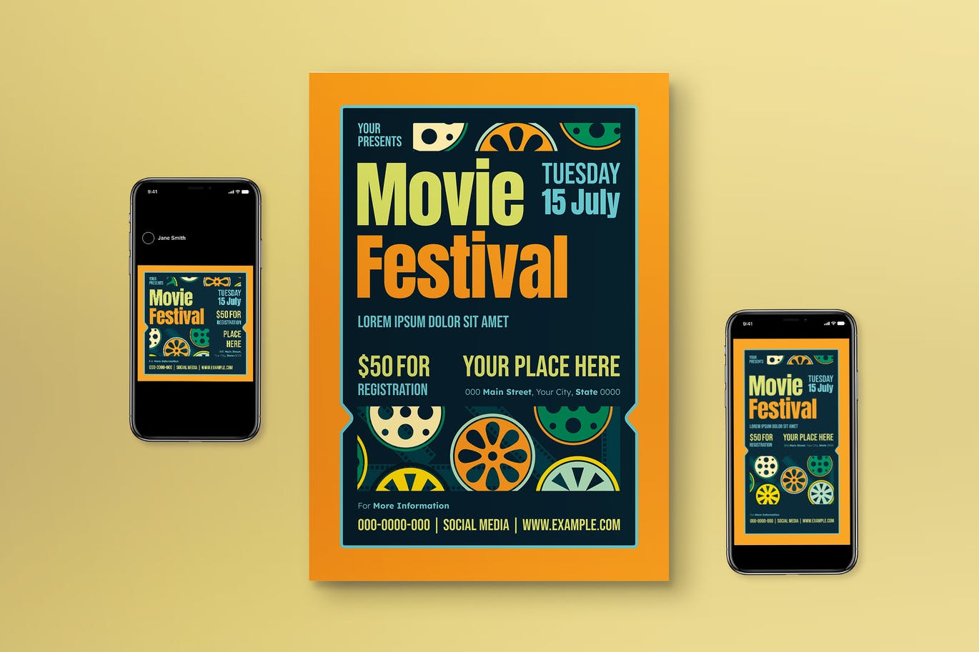 电影节海报模板下载 Movie Festival Flyer Set