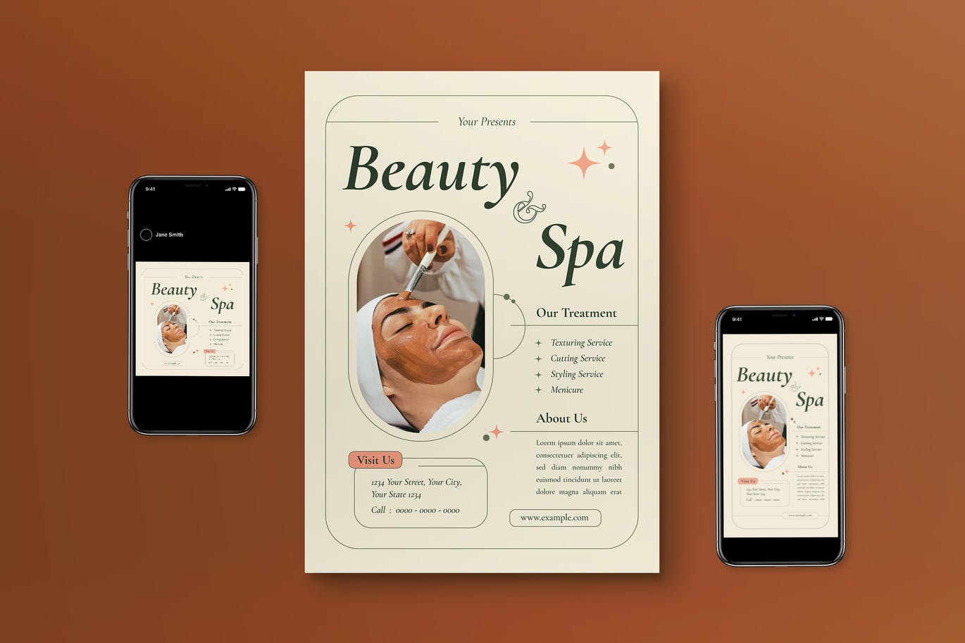 美容和水疗中心宣传单模板 Beauty and Spa Flyer Set