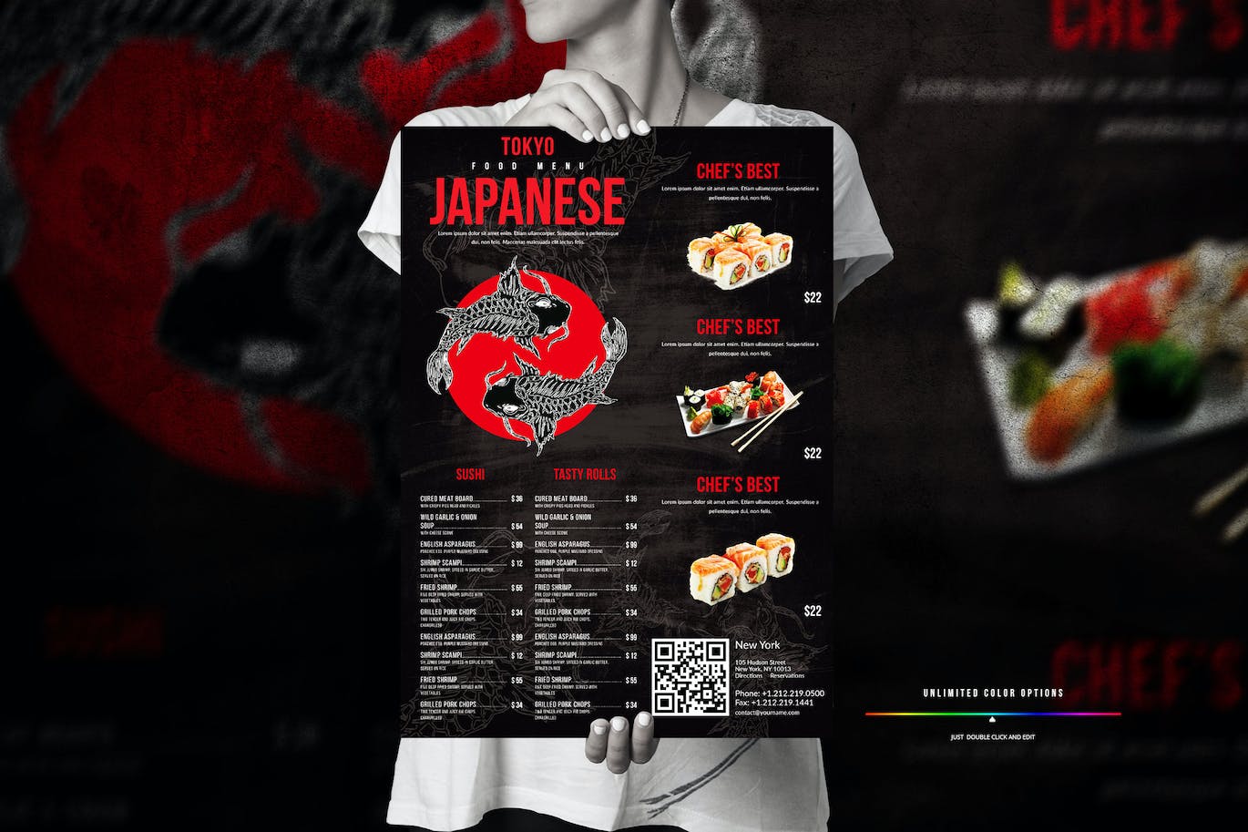 东方美食菜单大海报设计模板 Oriental Food Menu Big Poster Design