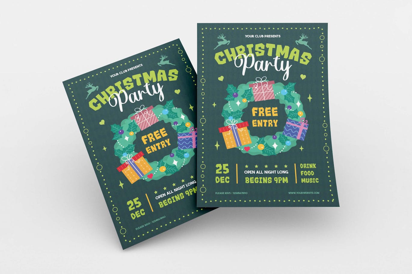 冬青礼物花环圣诞宣传单设计 Merry Christmas Party Flyer