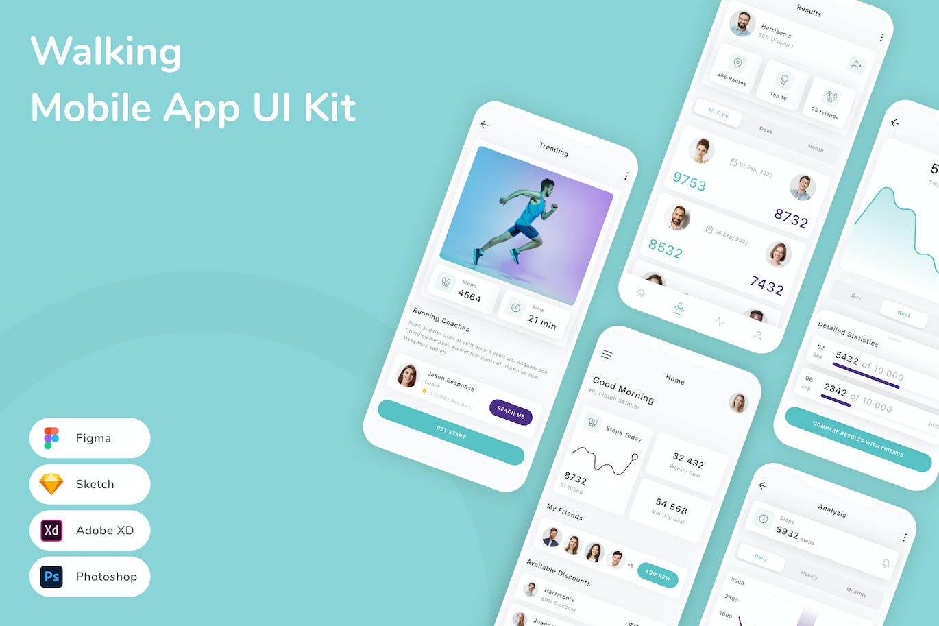 跑步运动App手机应用程序UI设计素材 Walking Mobile App UI Kit