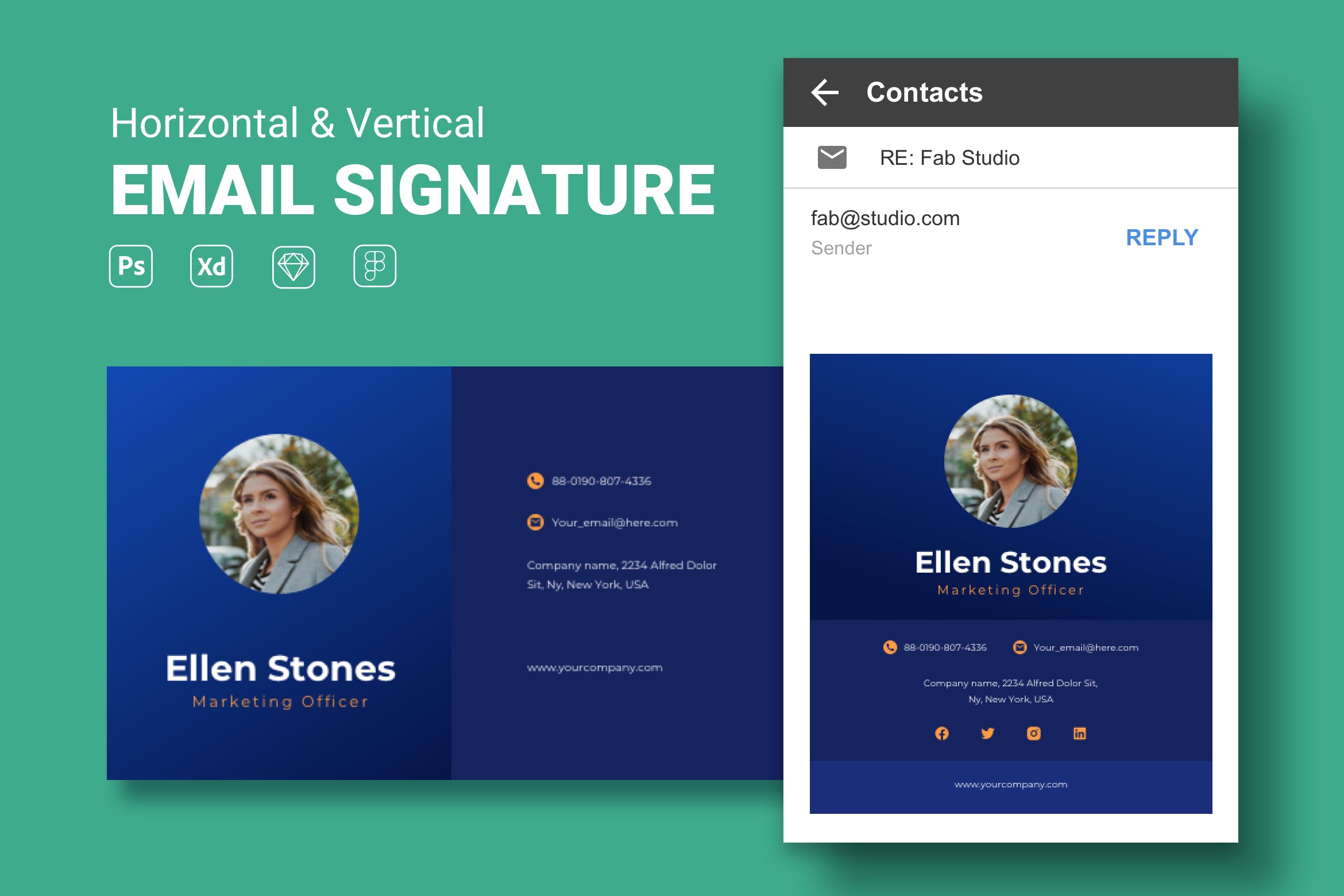 专业通用的电子邮件签名设计模板v4 Email Signature