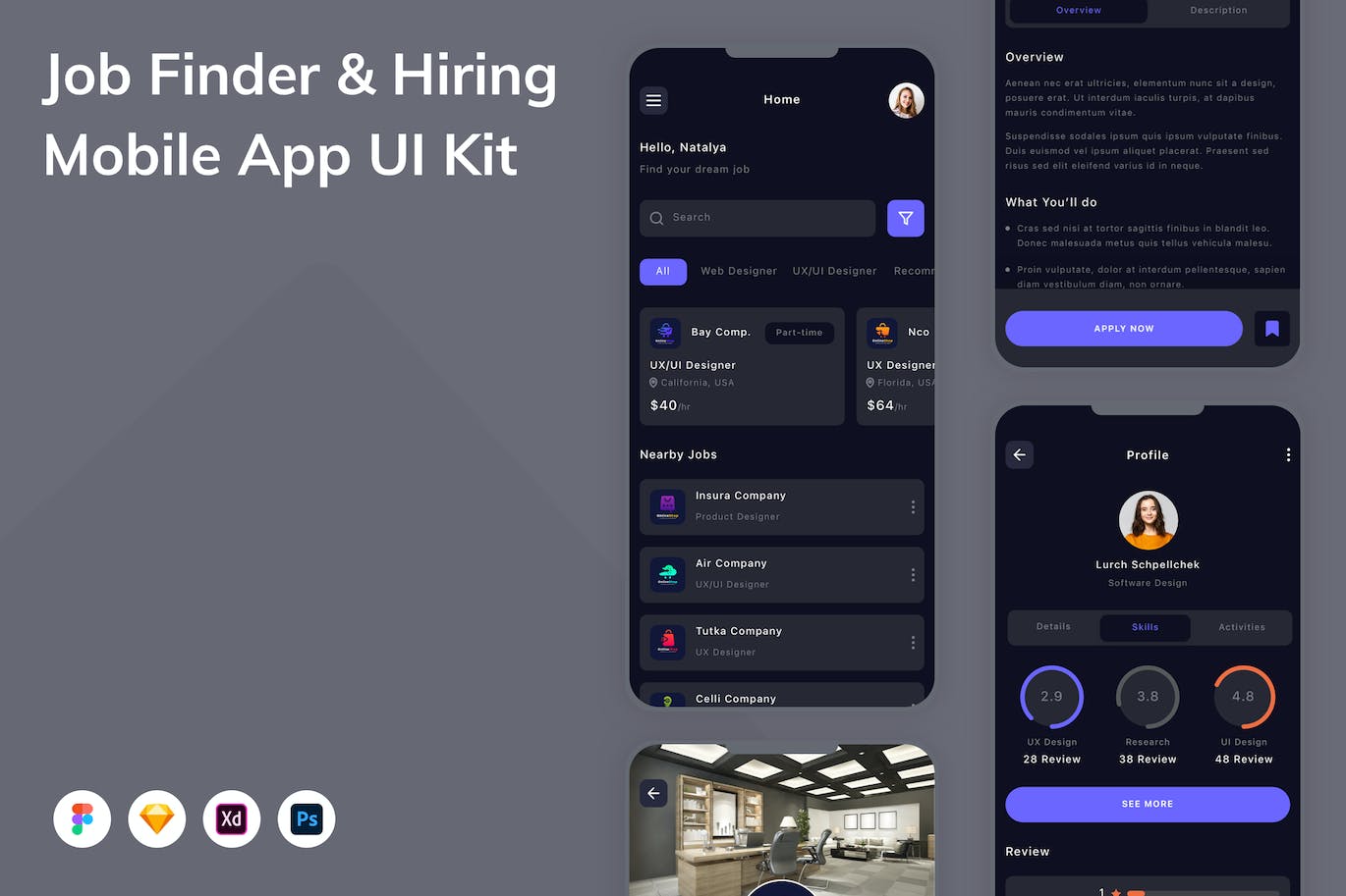 求职招聘App手机应用程序UI设计素材 Job Finder & Hiring Mobile App UI Kit