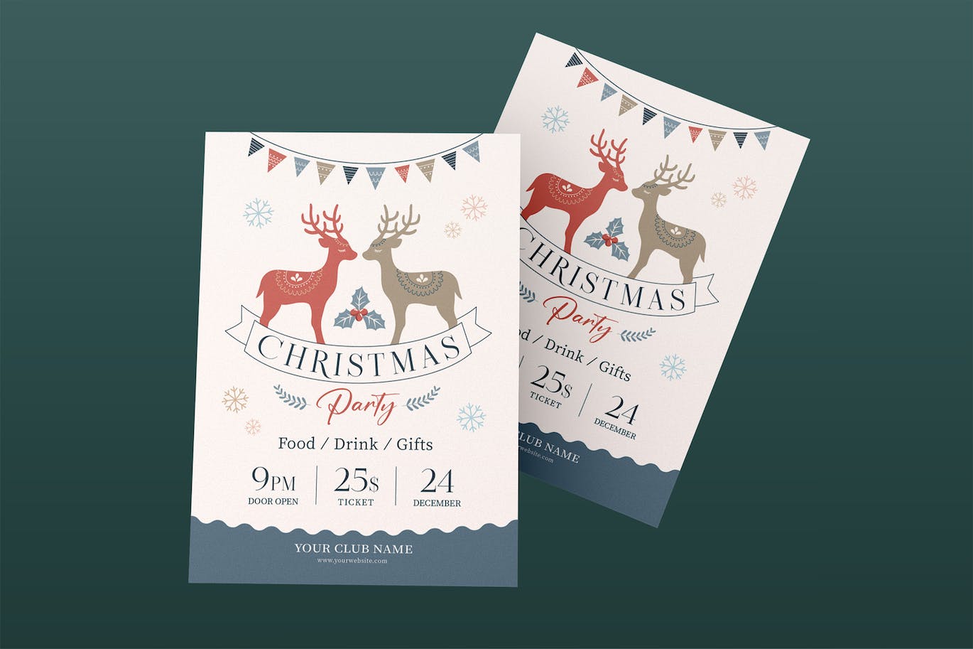 圣诞麋鹿海报模板 Christmas Party Flyer