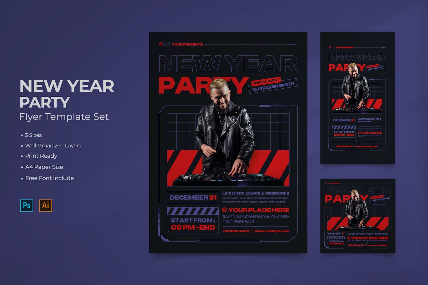 新年音乐派对宣传单设计 New Year Party Flyer