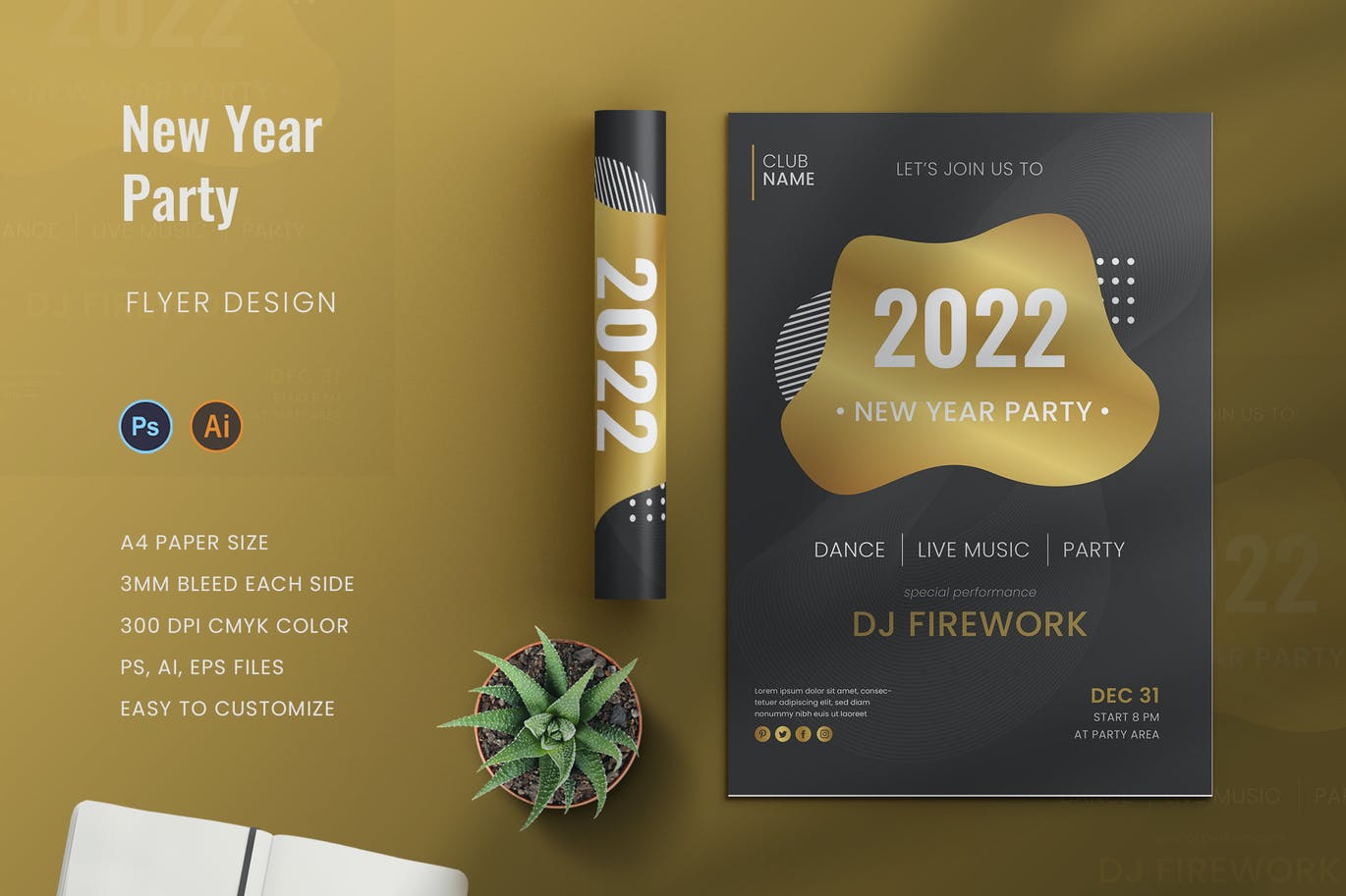 新年音乐活动宣传单模板下载 New Year Party Flyer