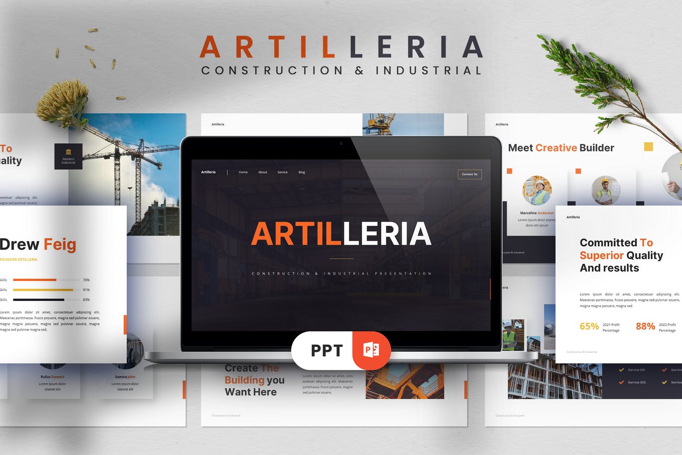 建筑和工业PowerPoint演示文稿模板 Artilleria – Construction Powerpoint Template