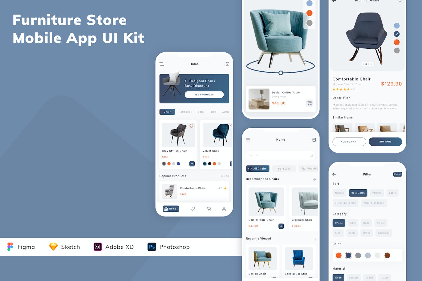 家具店应用程序App界面设计UI套件 Furniture Store Mobile App UI Kit