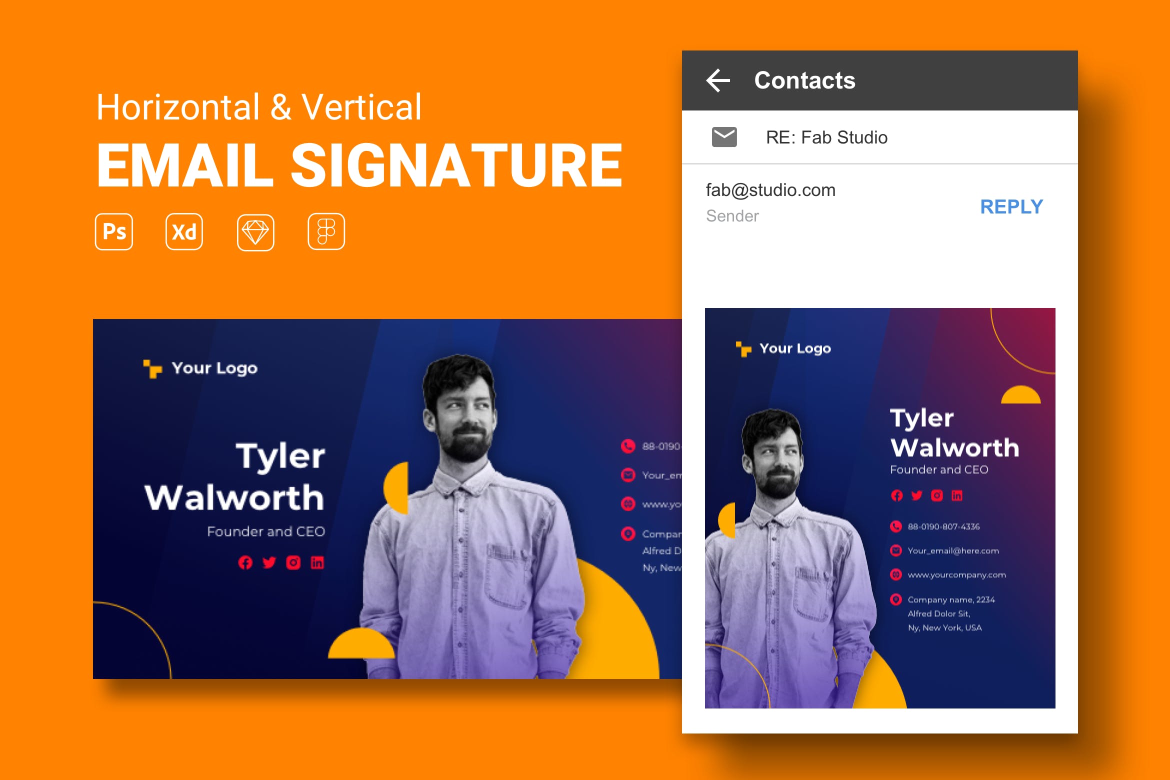 专业通用的电子邮件签名设计模板v7 Email SIgnature