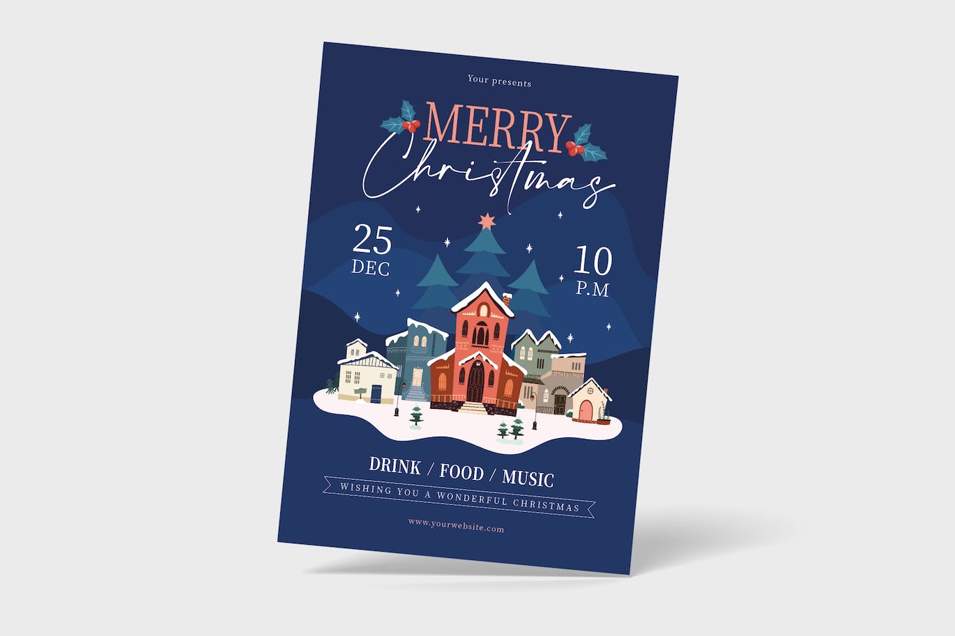 卡通城堡圣诞派对海报素材 Christmas Party Flyer