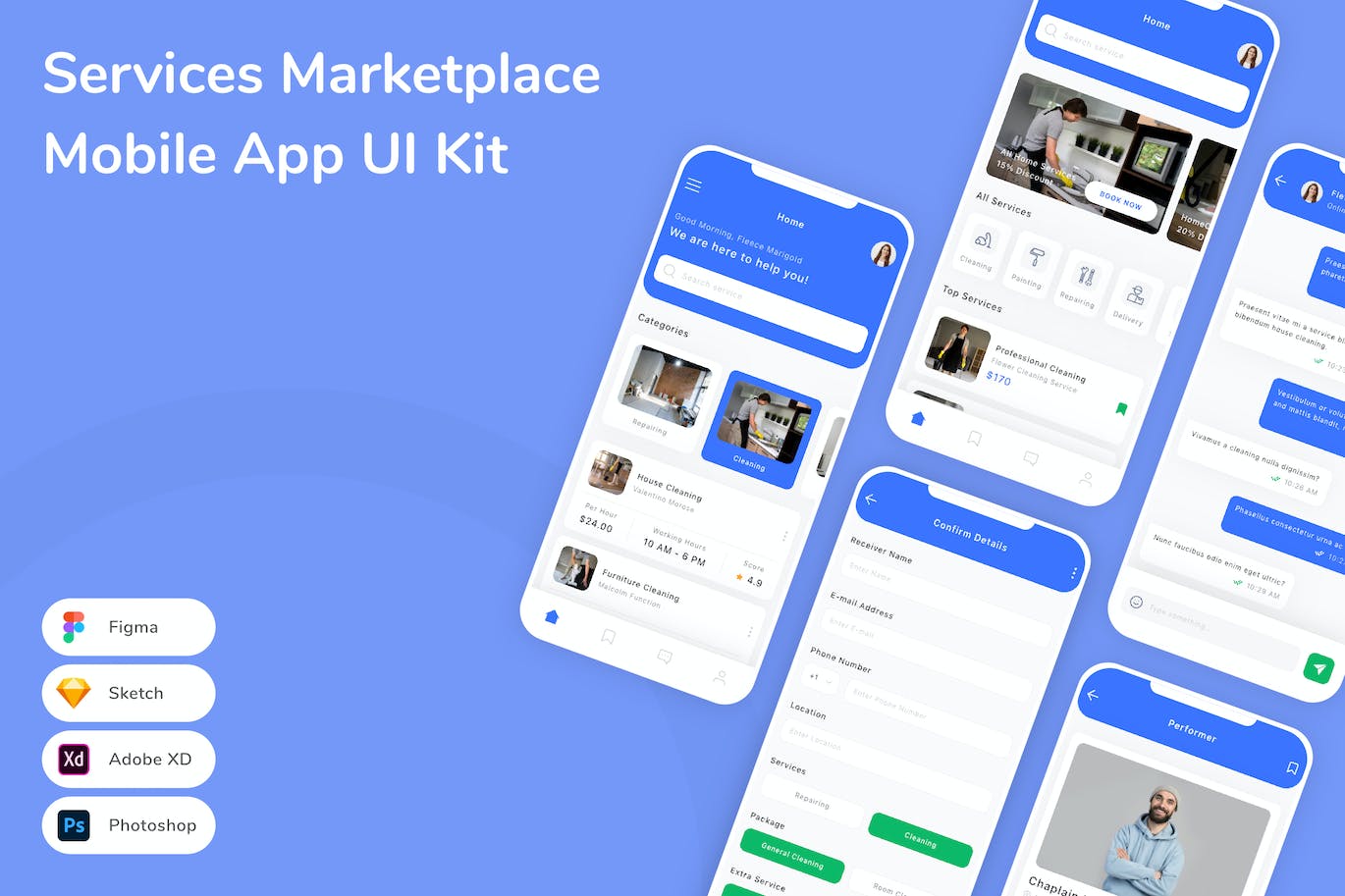 家政服务市场App手机应用程序UI设计素材 Services Marketplace Mobile App UI Kit