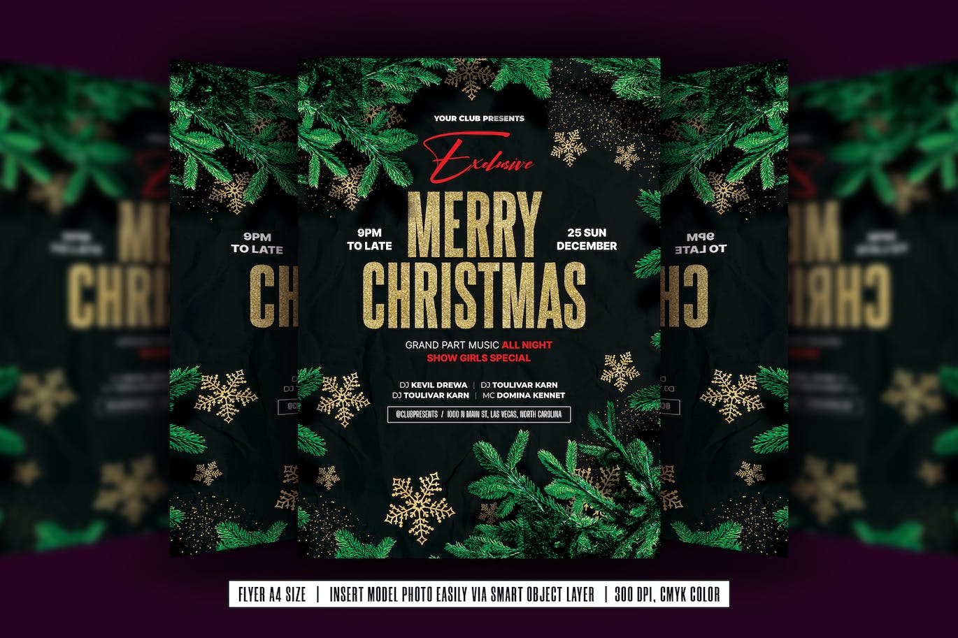 圣诞快乐派对宣传单模板 Merry Christmas Party Flyer