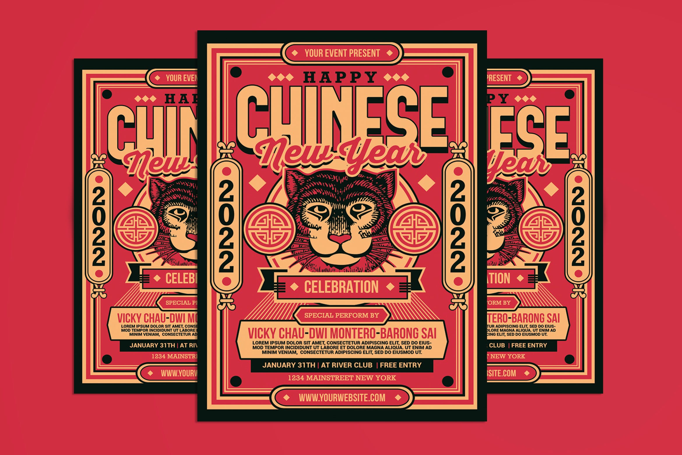 复古风格新年活动海报设计 Chinese New Year Event Flyer