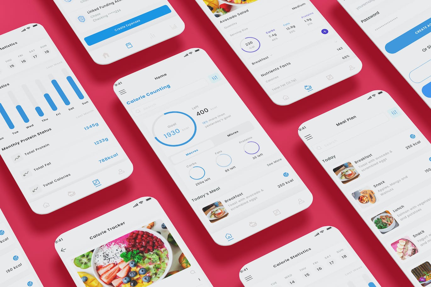 卡路里计数&膳食计划应用程序UI模板 Calorie, Food & Macros Counting & Meal Plan App UI