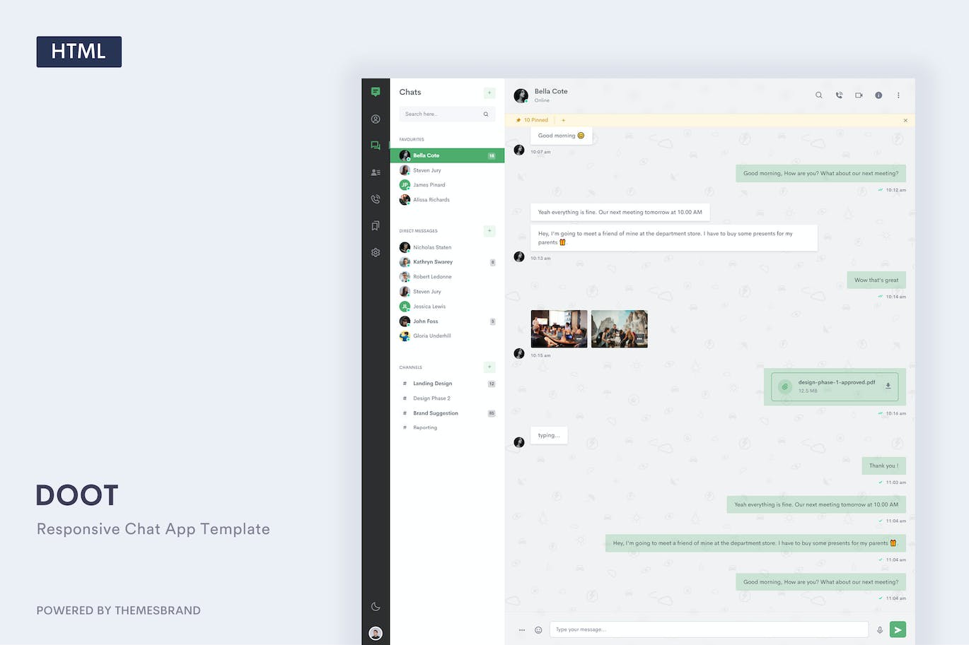 HTML5 聊天App模板 Doot – Chat App Template + Sketch, Figma & AdobeXD