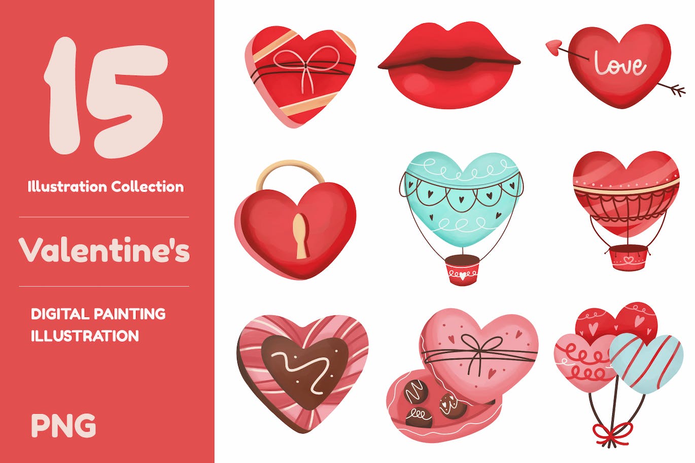 情人节爱心形状元素插画 Valentine’s Day Illustrations