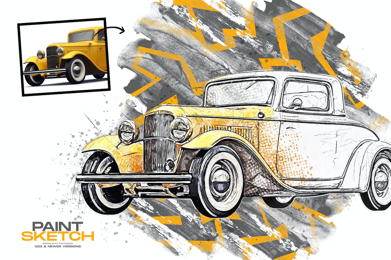 油画素描效果照片处理Photoshop动作 Paint Sketch Photoshop Action