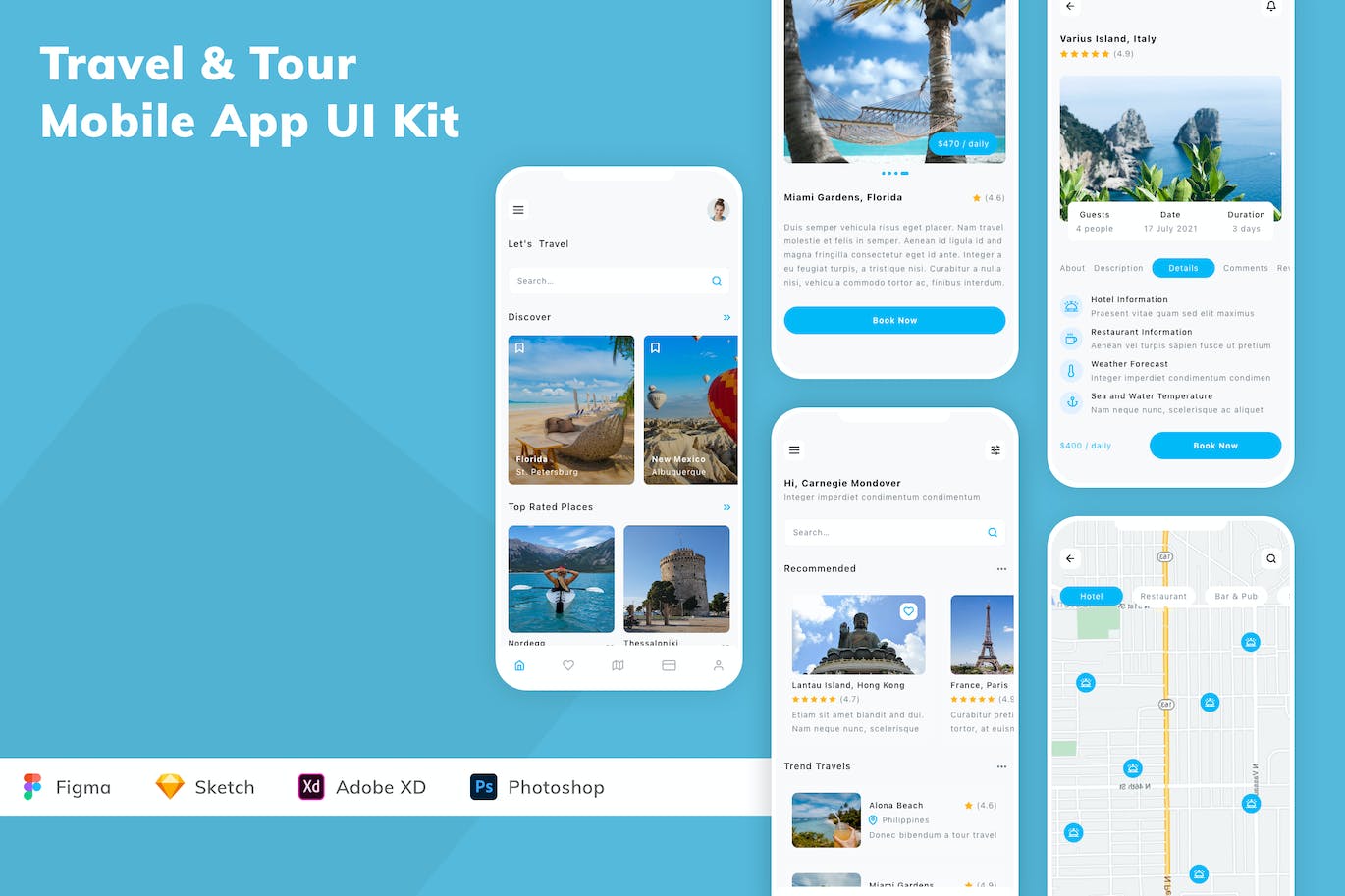 旅游和旅行应用程序App设计UI工具包 Travel & Tour Mobile App UI Kit