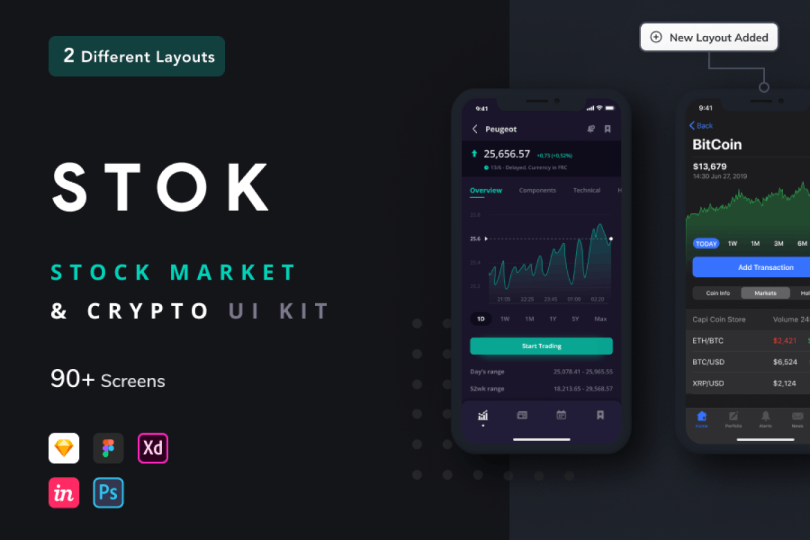 股票市场App应用程序界面设计UI套件模板 Stok – Stock Market App UI Kit
