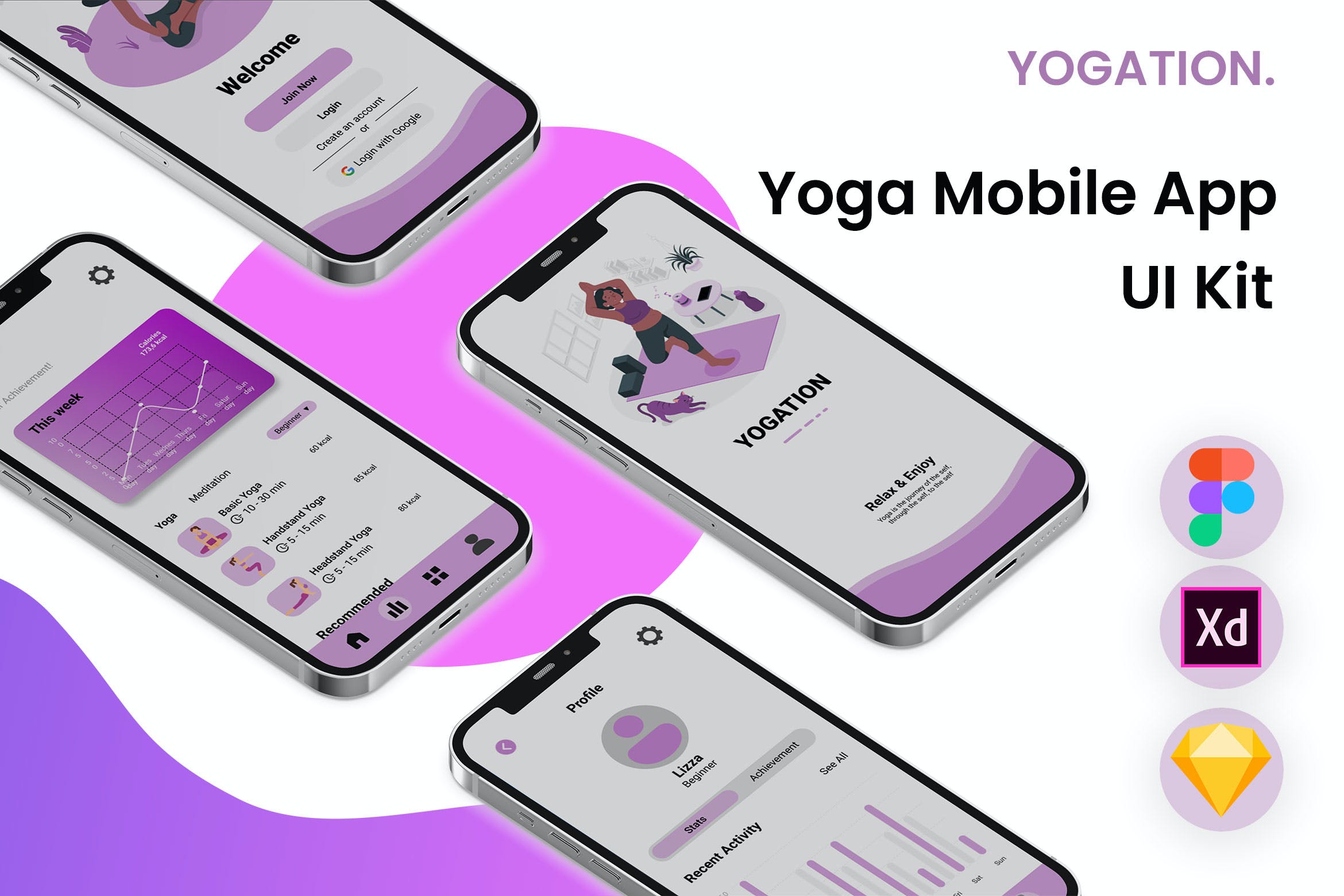 瑜伽运动App应用UI设计套件 Togation – Yoga Mobile App UI Kit