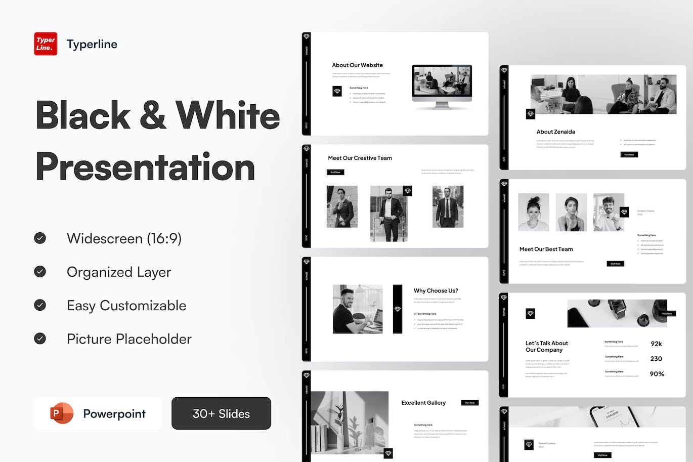 黑白风格演示PowerPoint演示文稿模板 Black & White Powerpoint Presentation