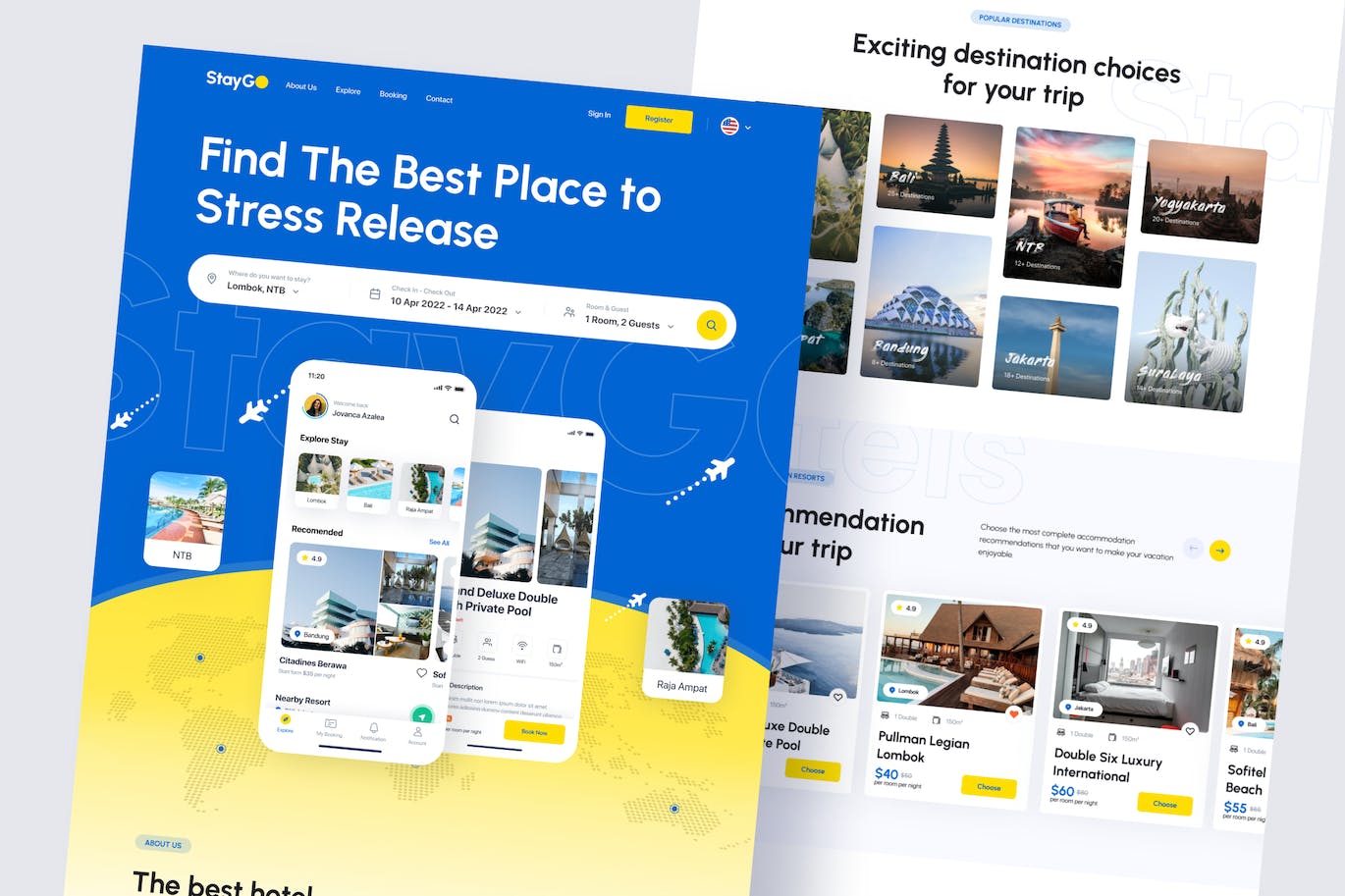 住宿和酒店预订网站着陆页fig模板 StayGo – Staycation & Hotel Booking Landing Page
