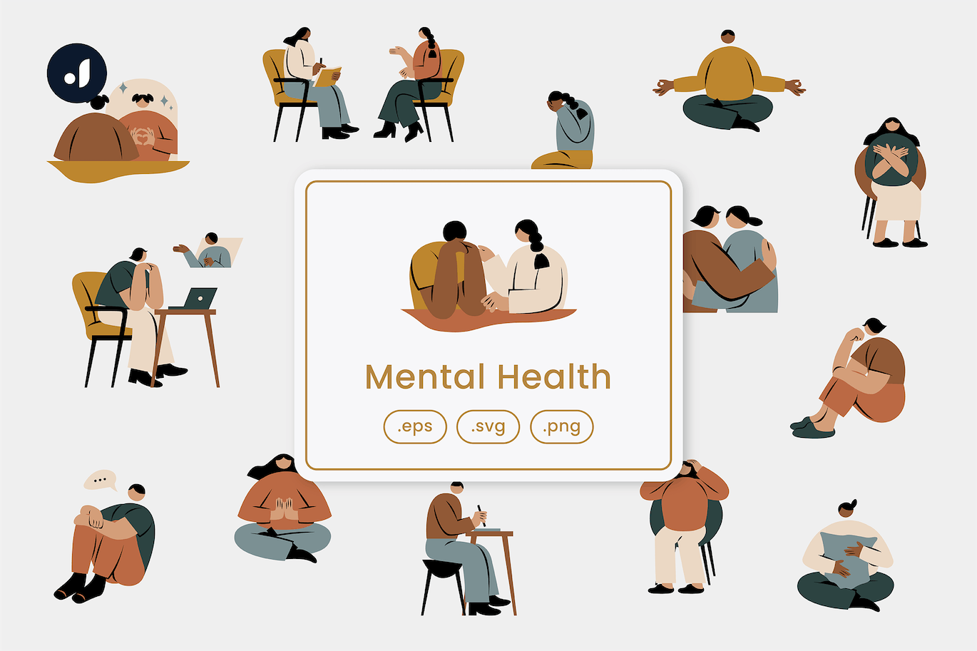 心理健康人物矢量插画 Mental Health Illustration