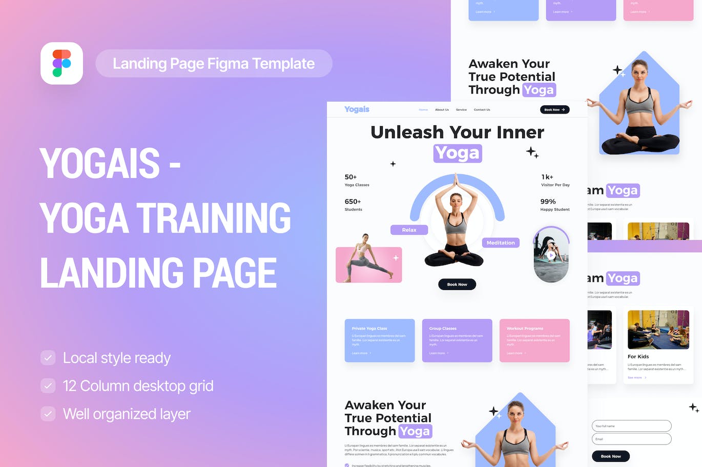 瑜伽健康网站着陆页Figma设计 Yogais – Healthy Yoga Landing Page