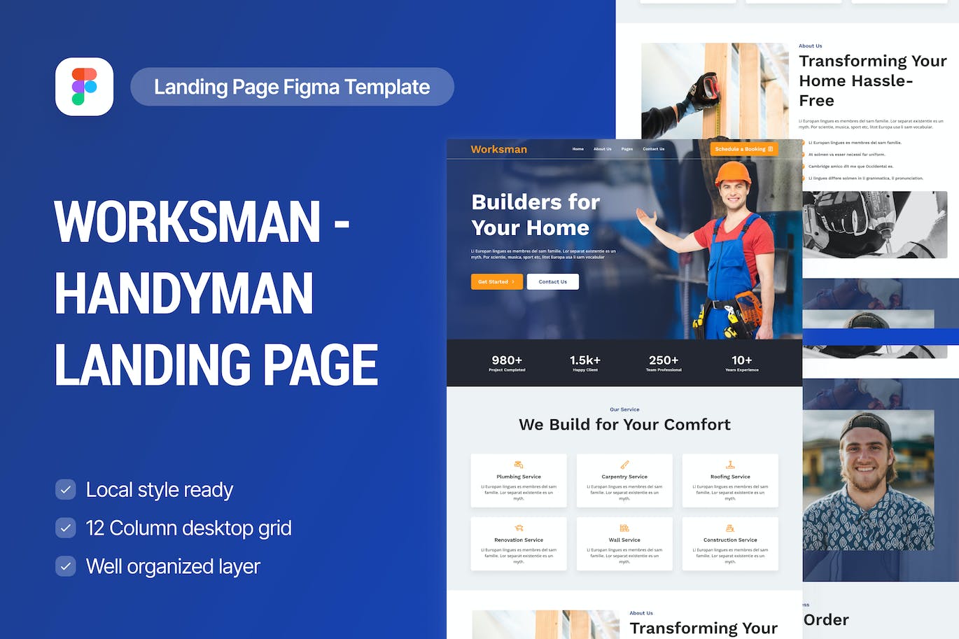 水管工维修网站着陆页Figma设计 Worksman – Plumbing Landing Page