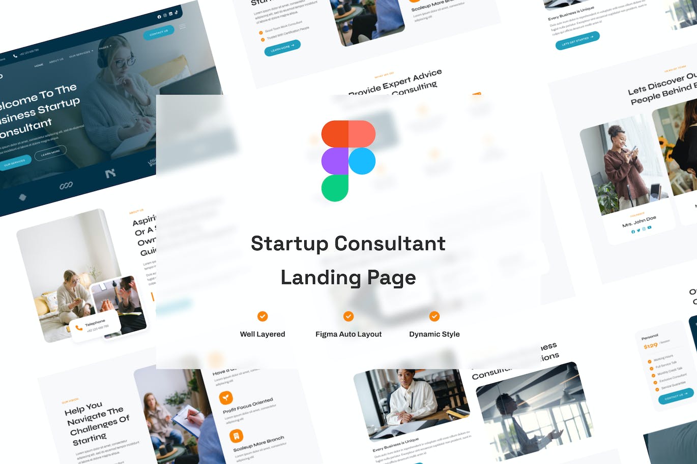 商业创业顾问网站着陆页布局设计模板 Business Startup Consultant Landing Page Website