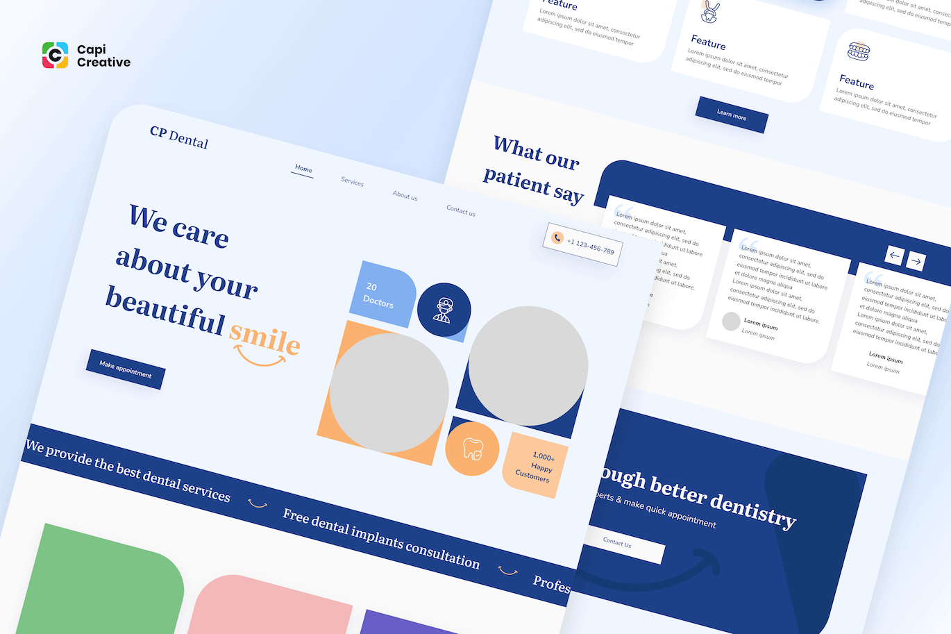牙科网站着陆页UI概念模板 Dental – Landingpage UI Concept