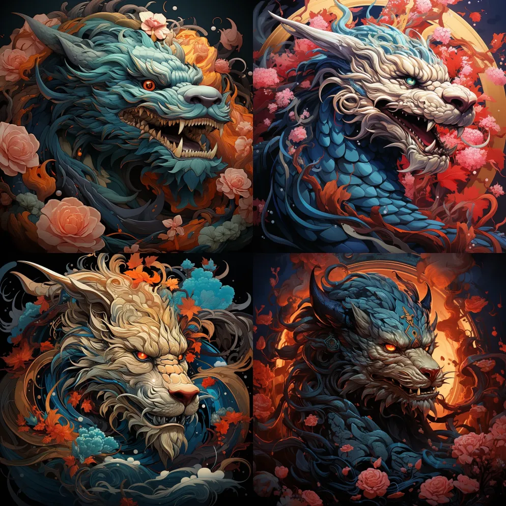 蓝龙的故事，以超现实的赛博朋克肖像风格， – Midjourney Prompt
