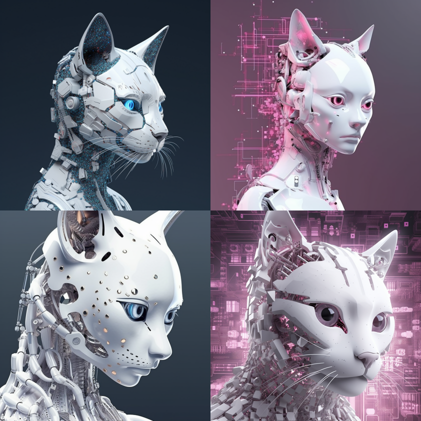 3D数据流矩阵母猫机器人肖像 – Midjourney Prompt